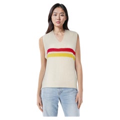 Bella Freud Ecru Wool Striped Knit Vest Size L