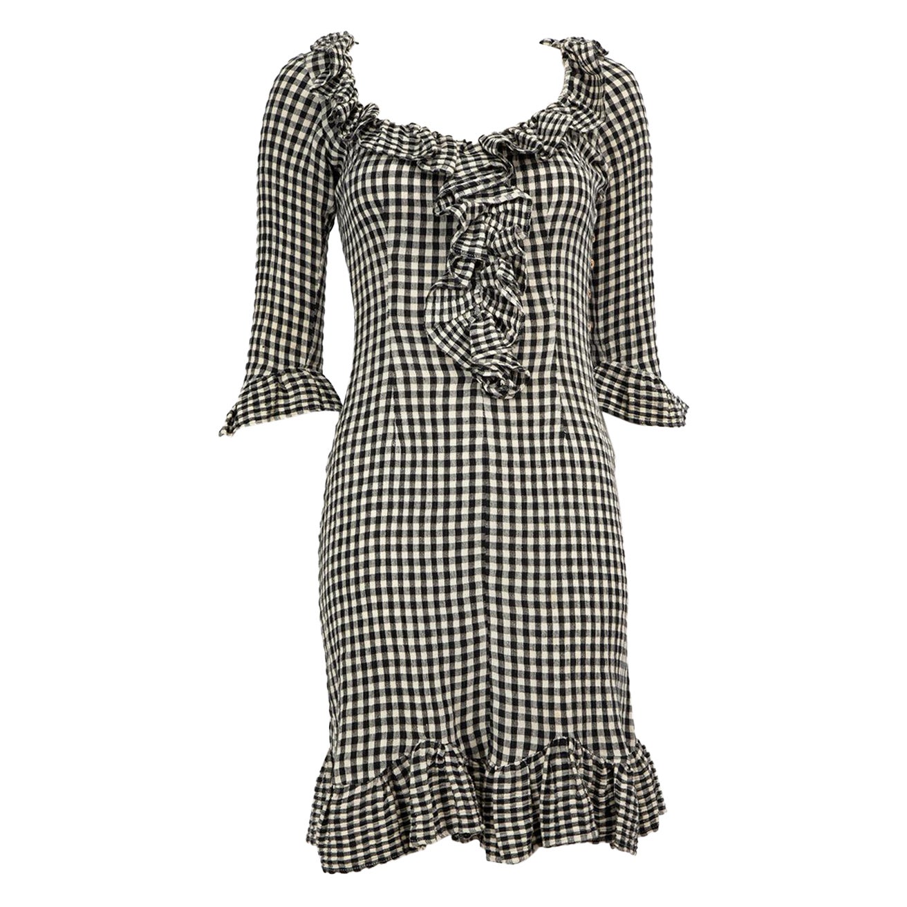 Bella Freud Gingham Ruffle Trim Dress Size S