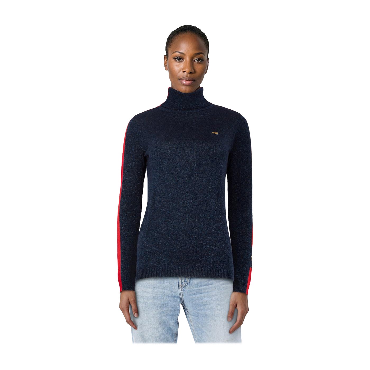 Bella Freud Navy Metallic Rollkragenpullover Größe XS im Angebot