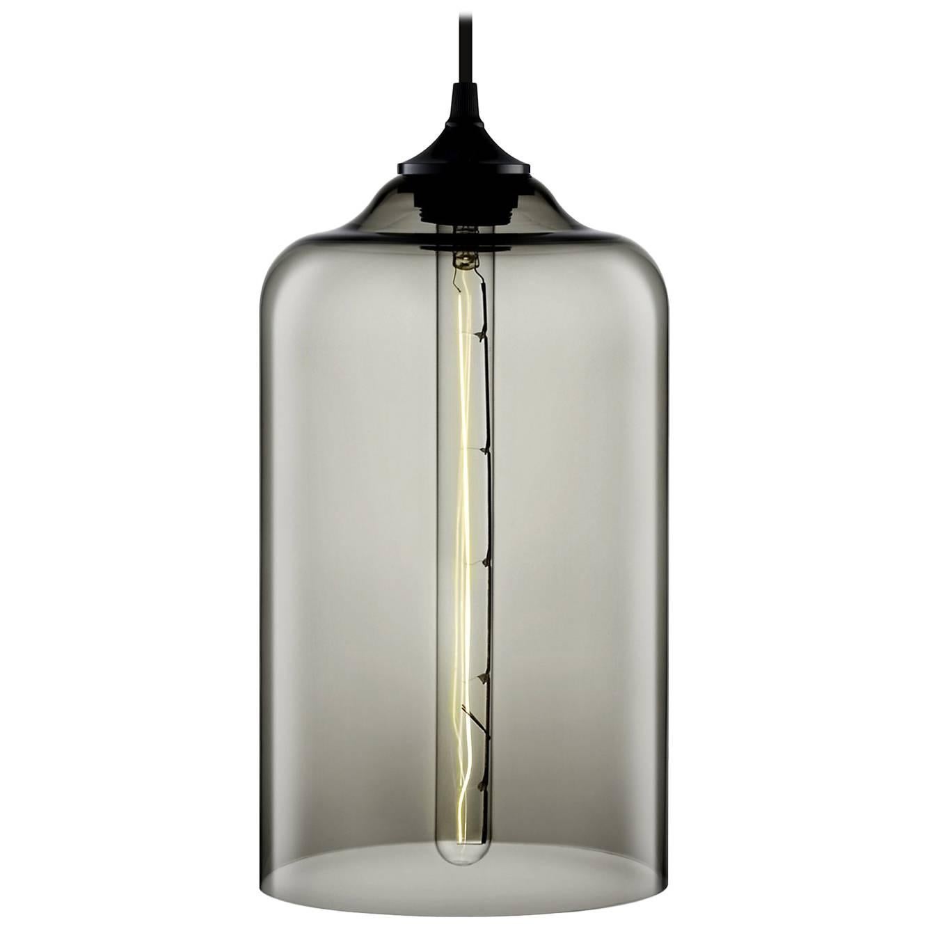 Bella Gray Handblown Modern Glass Pendant Light, Made in the USA For Sale