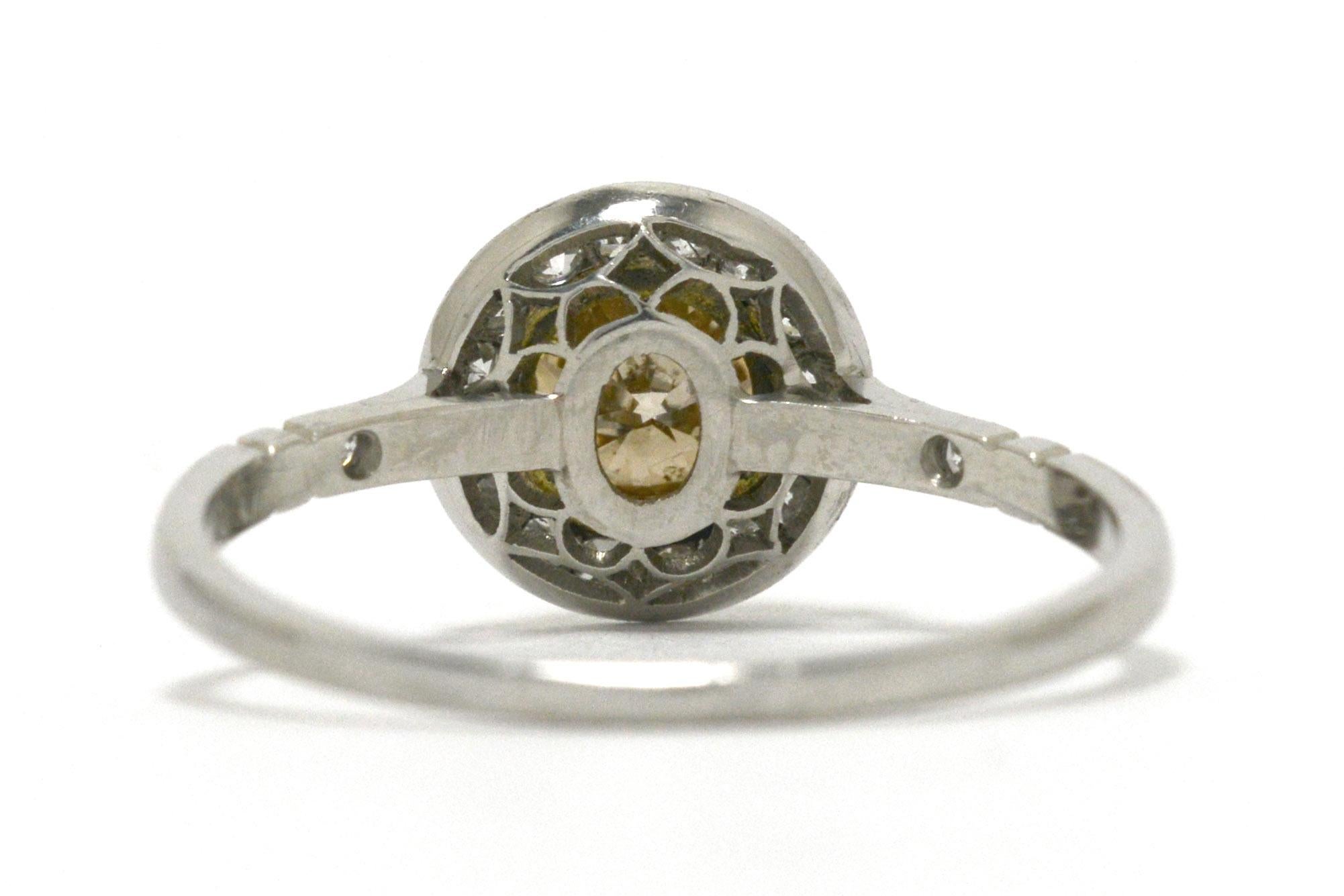 Champagne Diamond Art Deco Revival Engagement Ring Platinum 1
