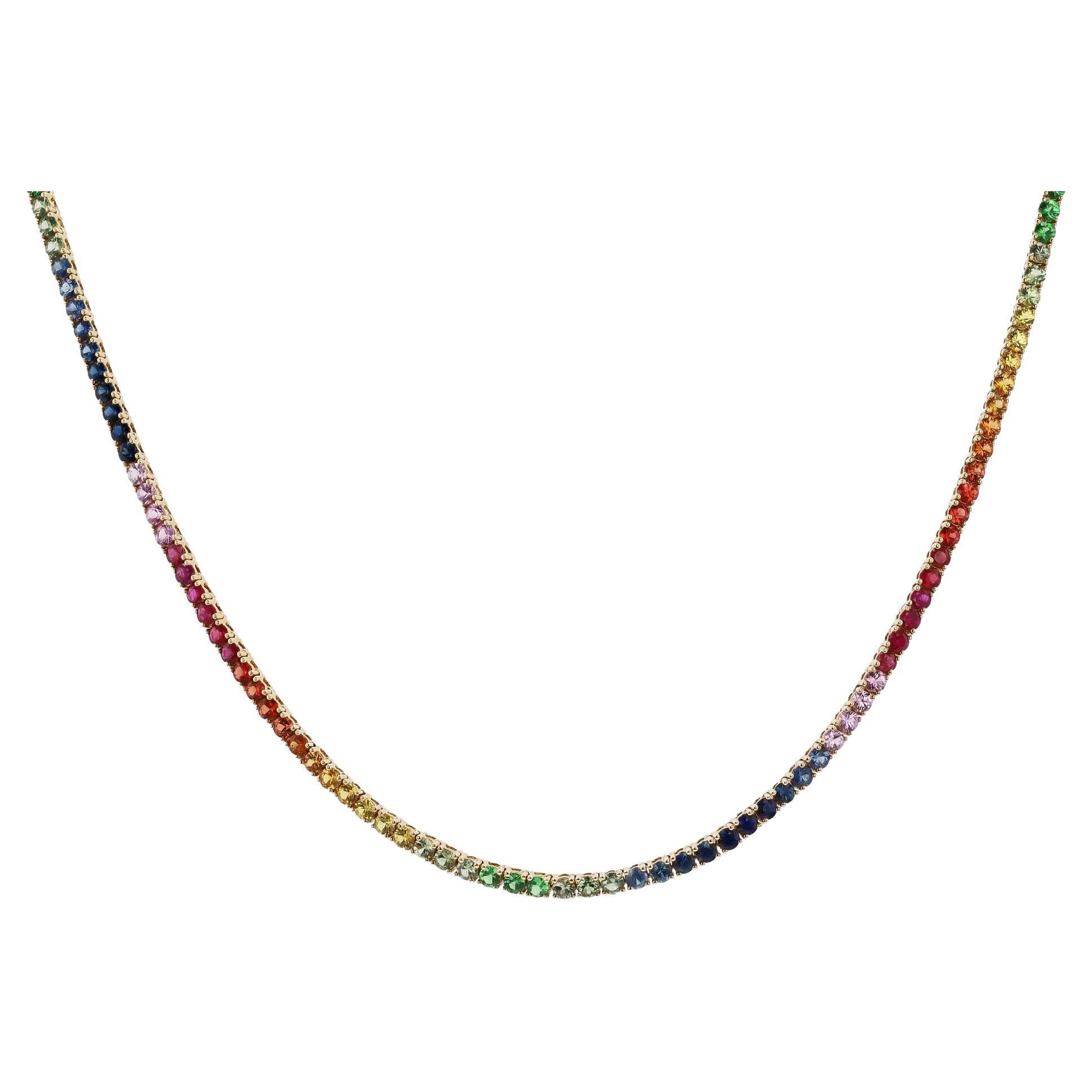 Bella Rosa Jewelers 14.60 Carat Multi Color Sapphire Rainbow Riviera Necklace For Sale