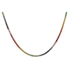 Bella Rosa Jewelers Collier Riviera en saphirs multicolores arc-en-ciel 14,60 carats