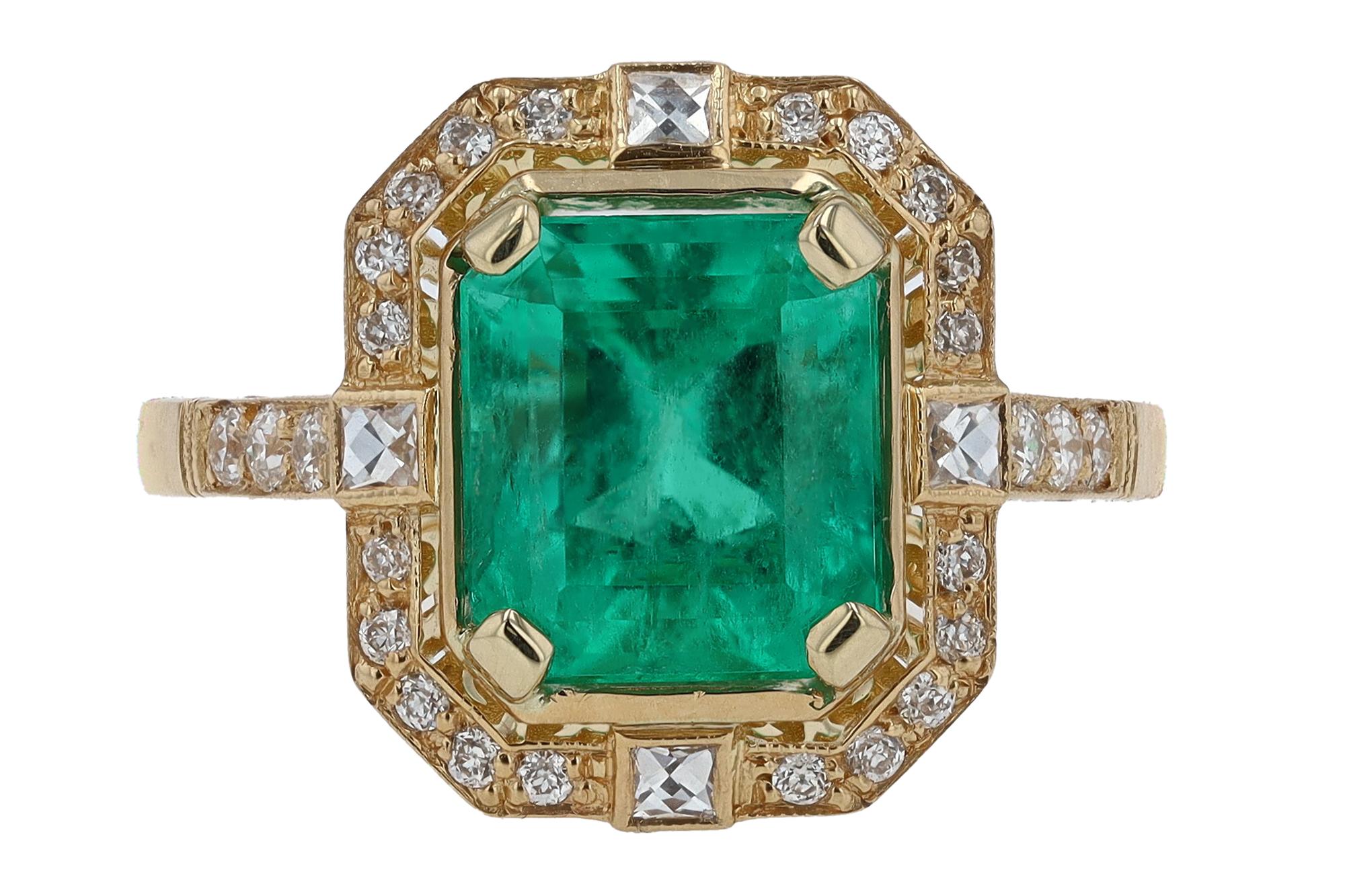 Bella Rosa Jewelers GIA Certified Colombian Emerald Art Deco Revival Ring In New Condition For Sale In Santa Barbara, CA