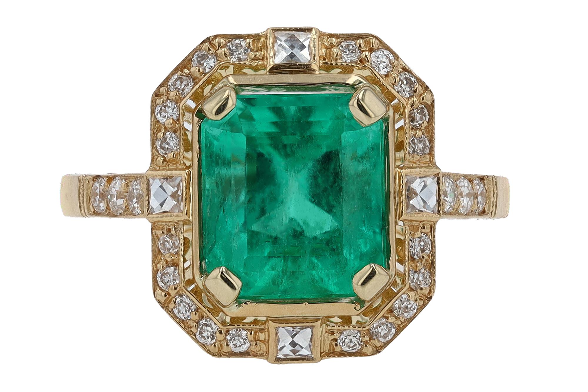 Bella Rosa Jewelers GIA Certified Colombian Emerald Art Deco Style Ring In New Condition For Sale In Santa Barbara, CA