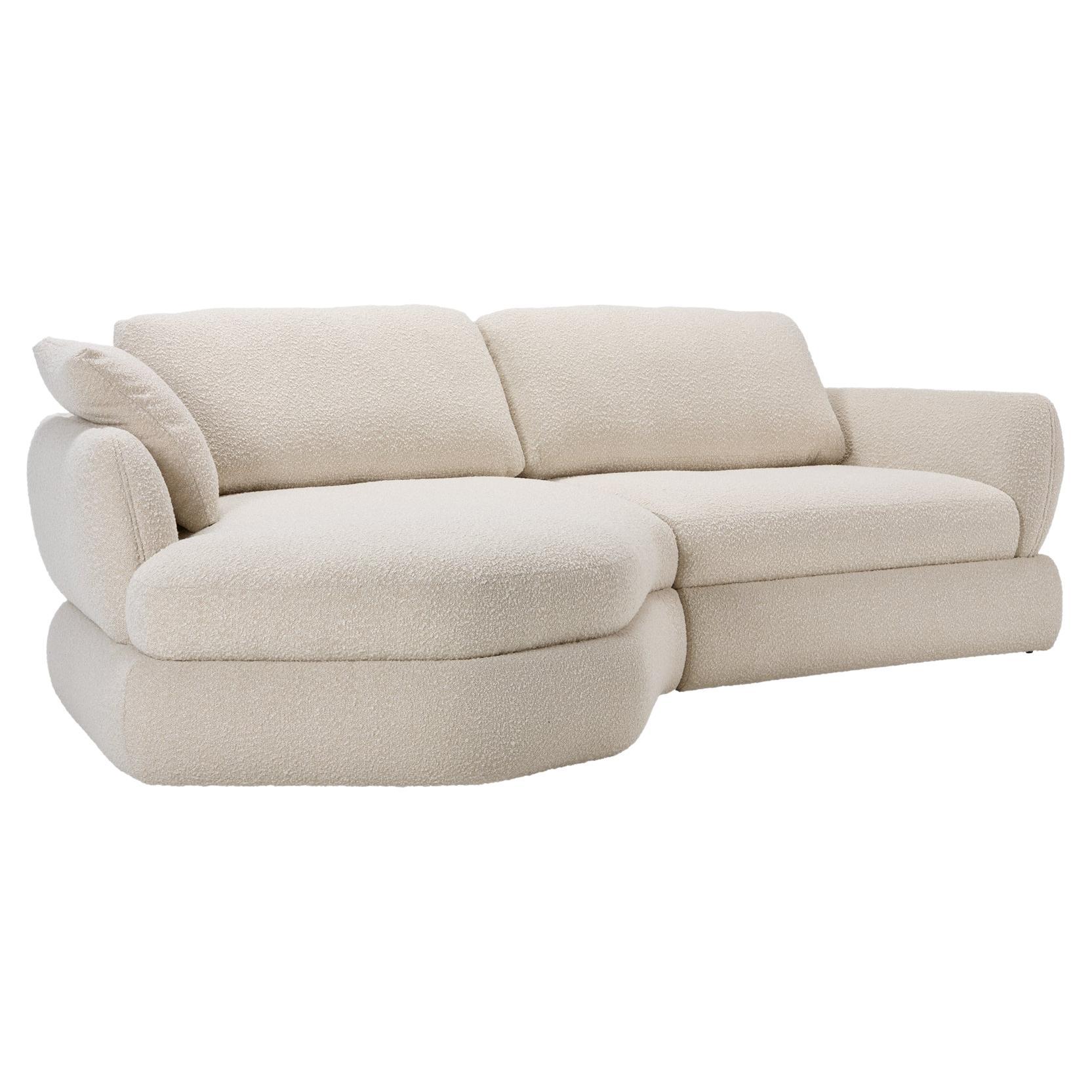 BELLAGIO Chaise-Longue-Sofa aus weißem Bouclé