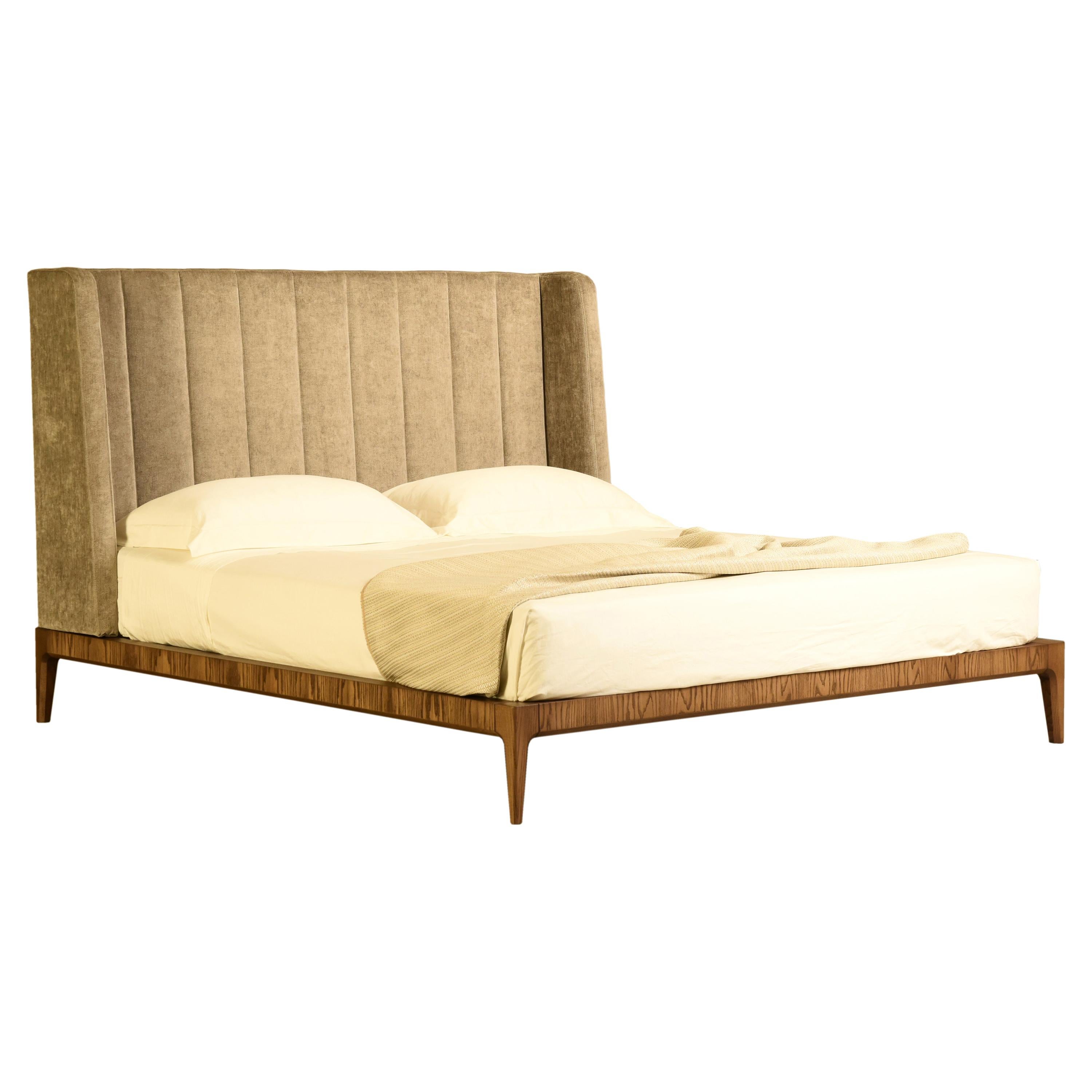 Bellagio Contemporary Bed Made of Ashwood with Upholstered Headboard