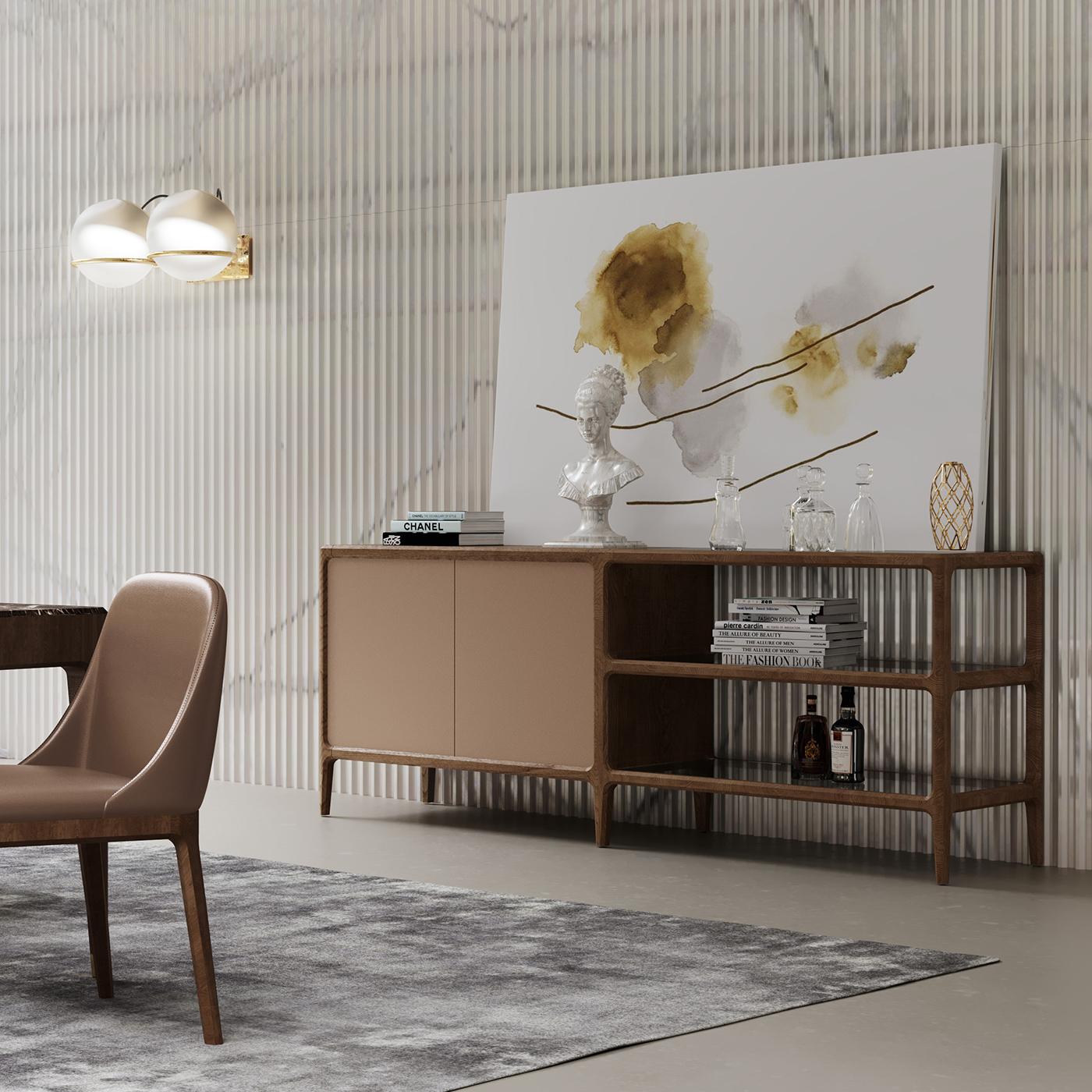 Bellagio is a new collection characterized by well-defined lines, wisely worked, which aims to satisfy the most sophisticated tastes, presenting itself with refined objects preciously finished in every detail. The sideboard in ash wood features two