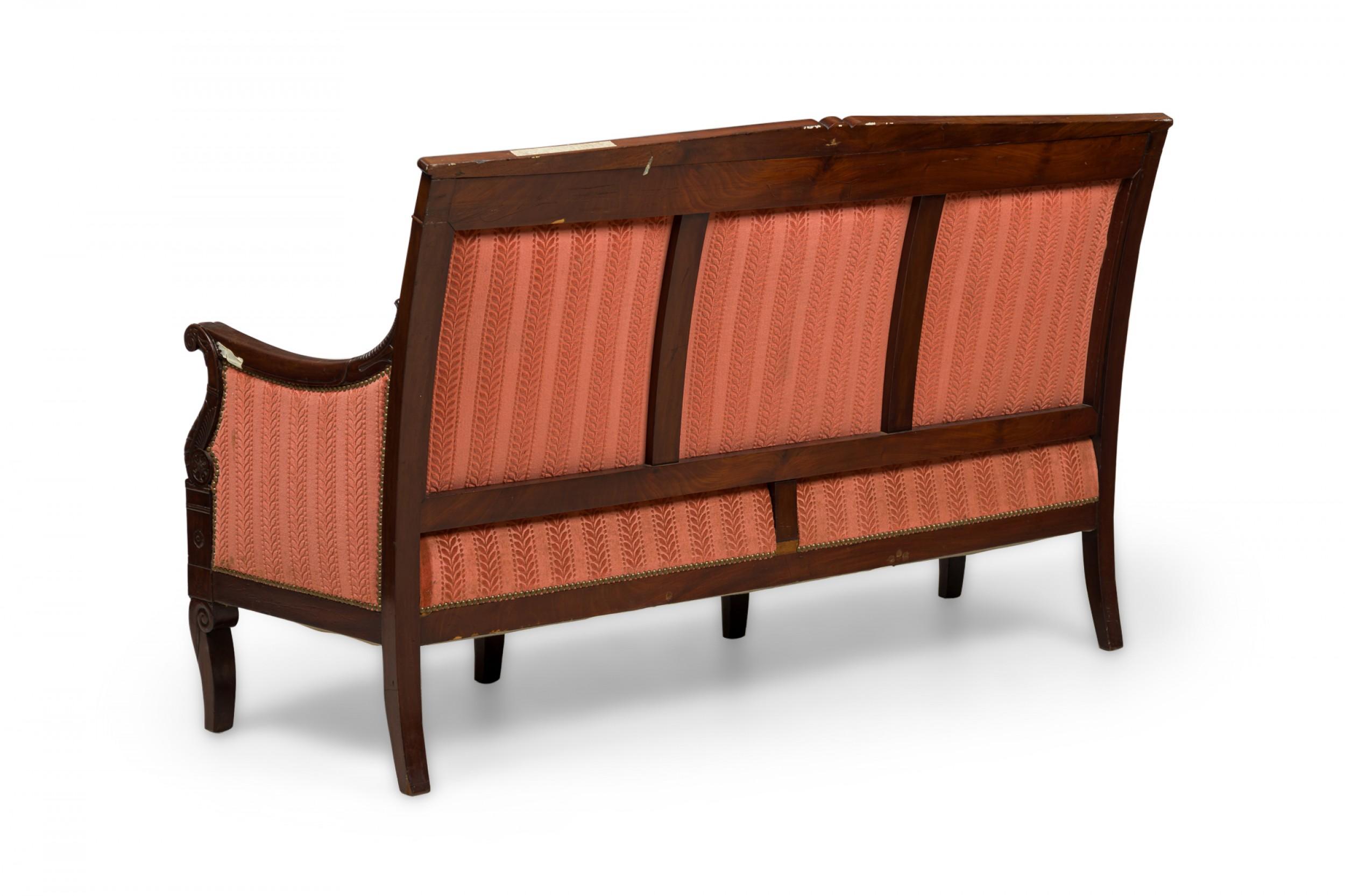 19th Century Bellanger French Empire Mahogany Pink and Red Stripe Upholstered Settee For Sale