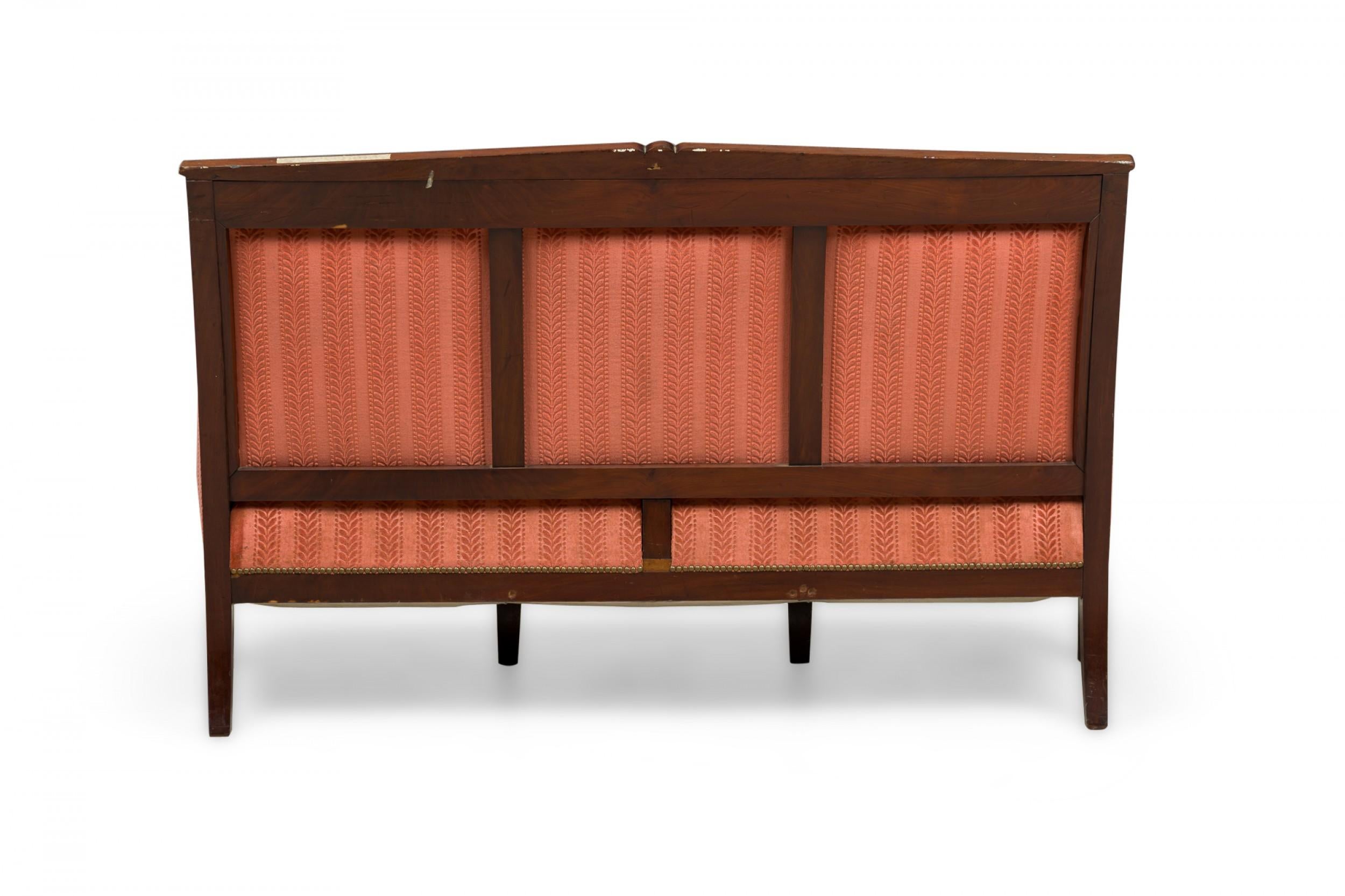 Fabric Bellanger French Empire Mahogany Pink and Red Stripe Upholstered Settee For Sale