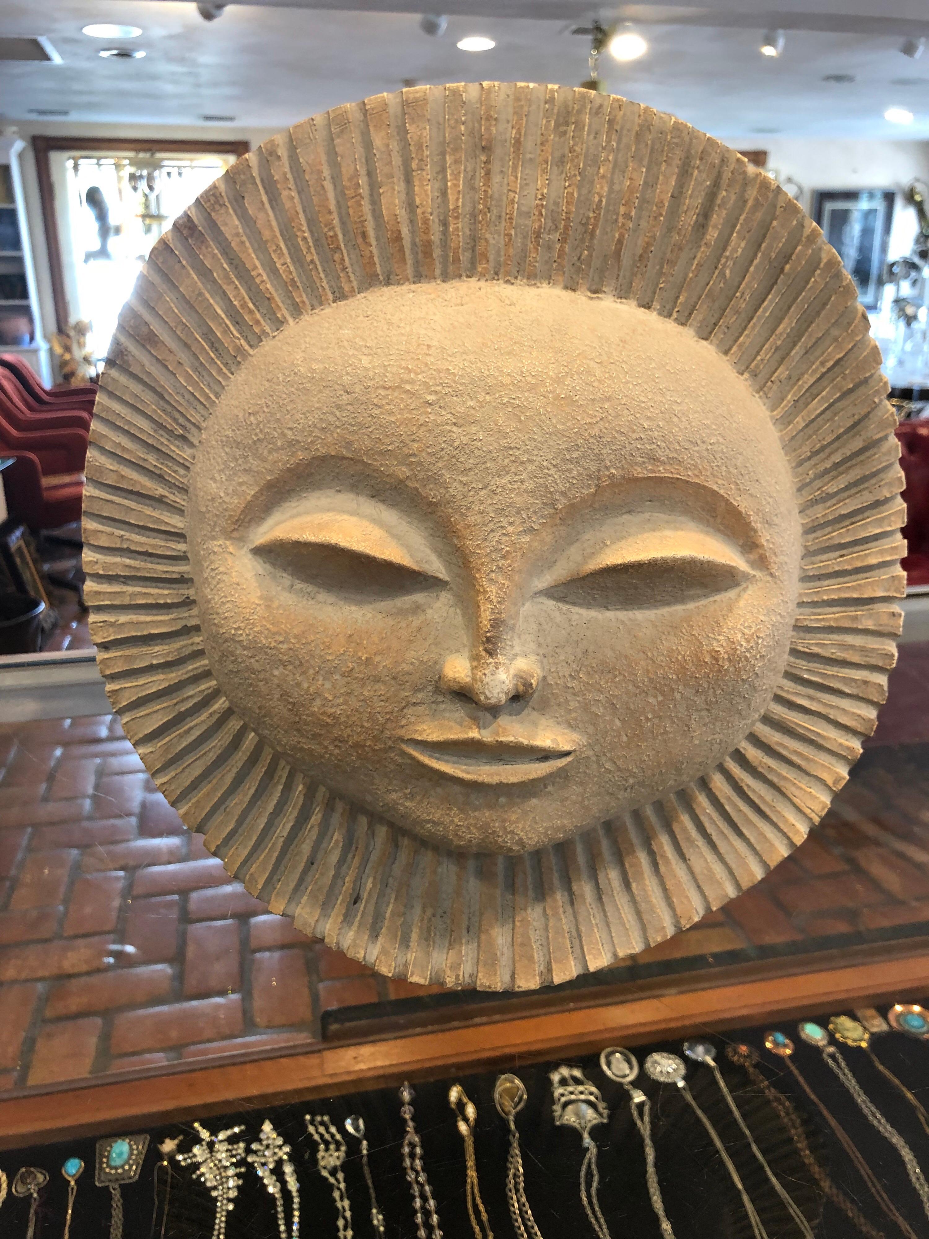 Paul Bellardo Sun Sculpture by Austin Productions .Iconic Mid-Century Modern design by artist and designer Paul Bellardo for Austin Producations. Made of a heavy strong sculpted and finished plaster. Signed on back. Excellent condition.