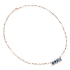 Collar Colgante Barra Bellari Oro Rosa 14k 2.20tcw Topacio Azul y Diamantes
