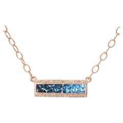 Collar Colgante Barra Bellari Oro Rosa 14k 2.20tcw Topacio Azul y Diamantes
