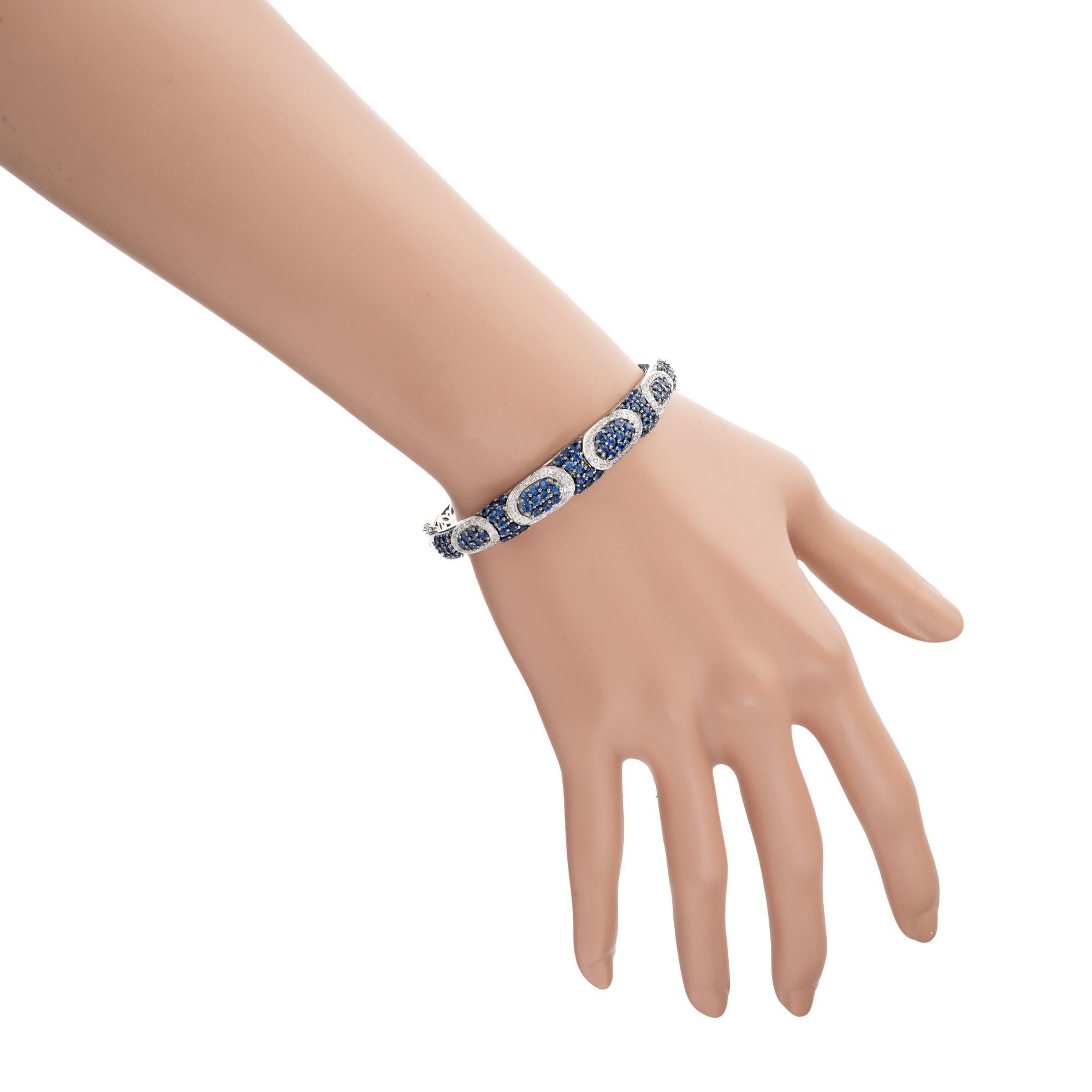 Women's Bellari 4.15 Carat Blue Sapphire Diamond White Gold Bangle Bracelet For Sale