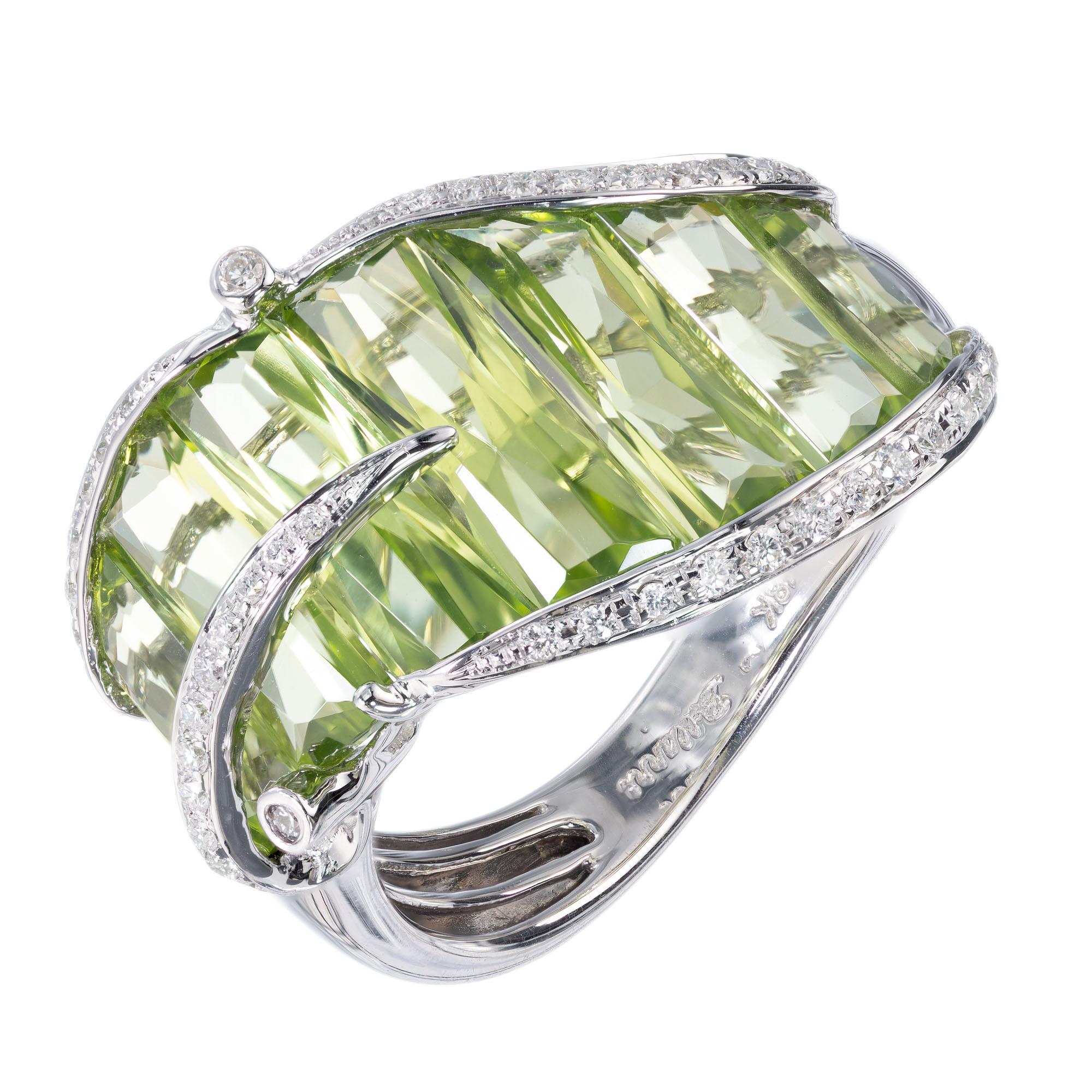 Round Cut Bellari 5.95 Carat Peridot Diamond White Gold Cocktail Ring For Sale