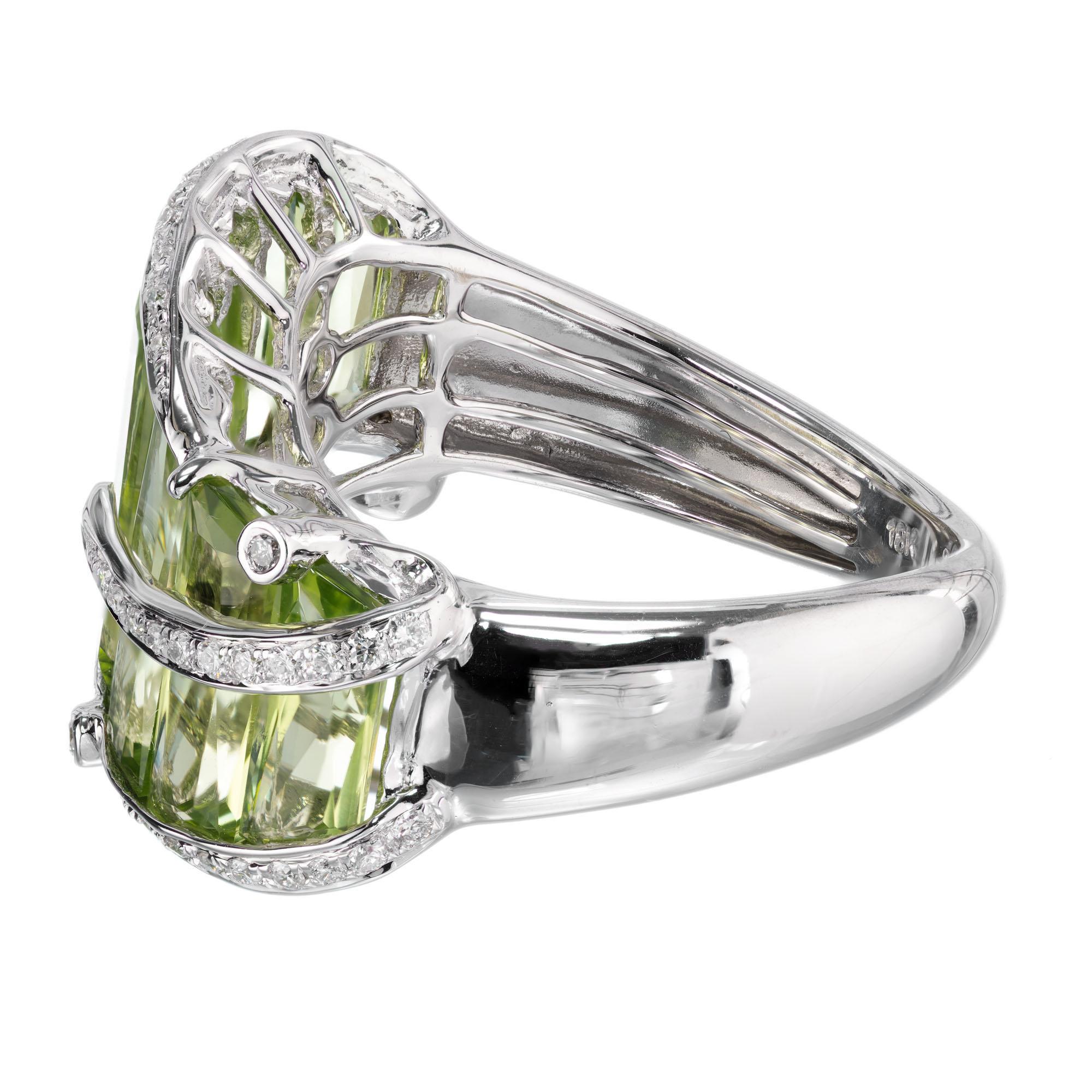 Bellari 5.95 Carat Peridot Diamond White Gold Cocktail Ring In Excellent Condition For Sale In Stamford, CT