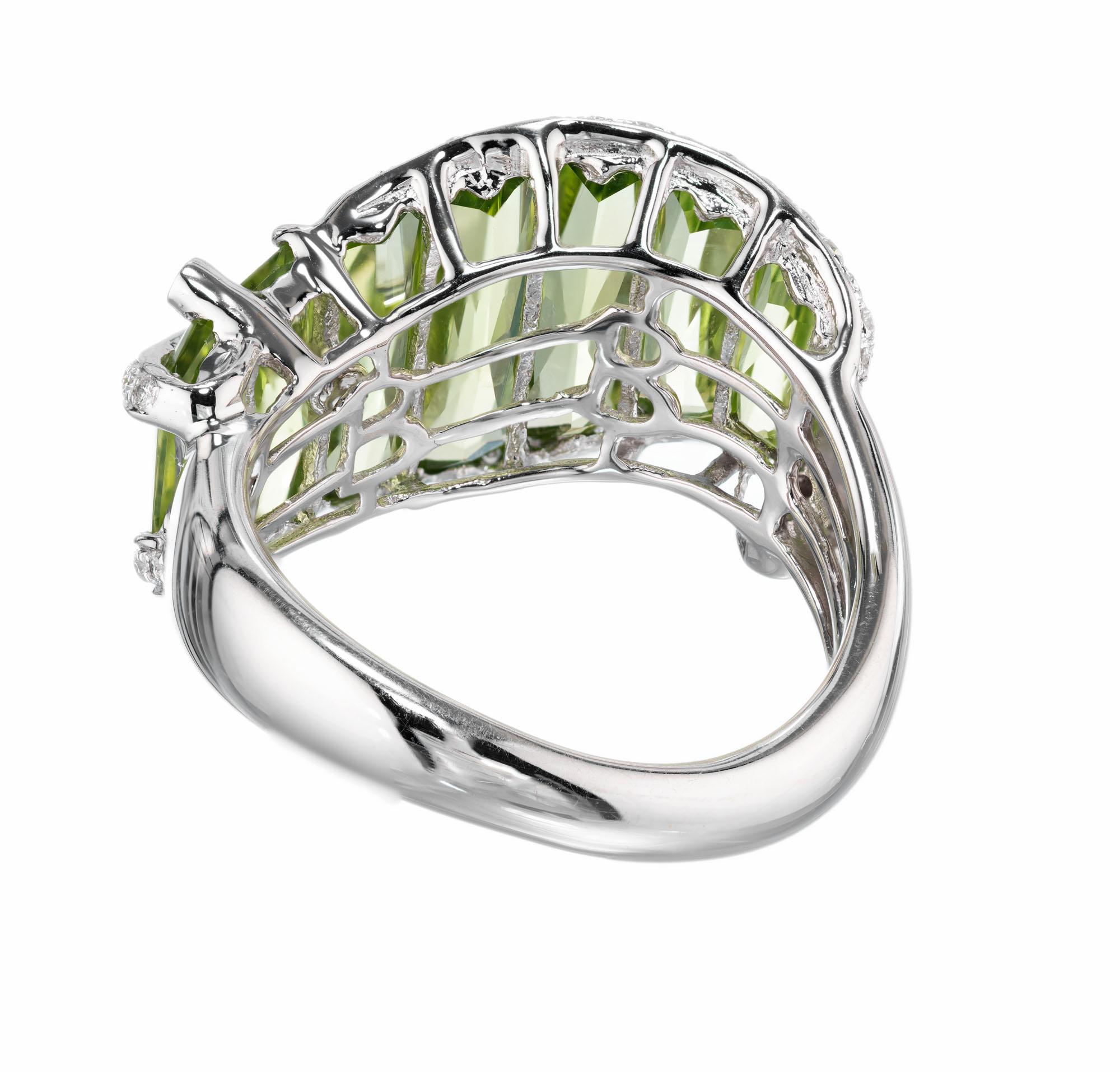 Women's Bellari 5.95 Carat Peridot Diamond White Gold Cocktail Ring For Sale