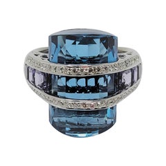 Bellarri Blue Topaz Iolite Diamond Ring in 18 Karat White Gold