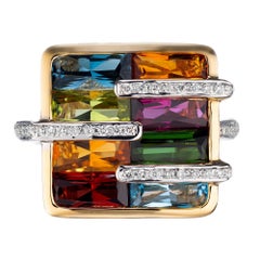 Bellari Boulevard 5.75 Carat Multi-Color Stones Diamond Gold Cocktail Ring