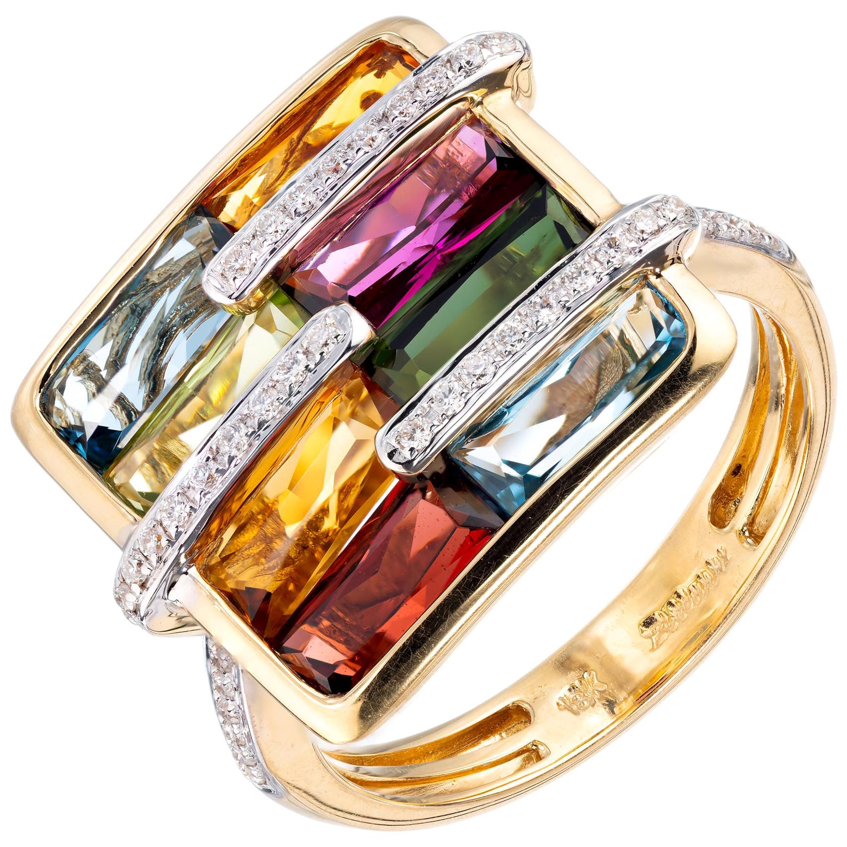 Bellari Boulevard 5.75 Carat Multi-Color Stones Diamond Gold Cocktail Ring