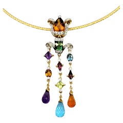 Bellari Bunte mehrfarbige Kronleuchter-Verzierung mit Wende-Halskette aus Edelsteinen