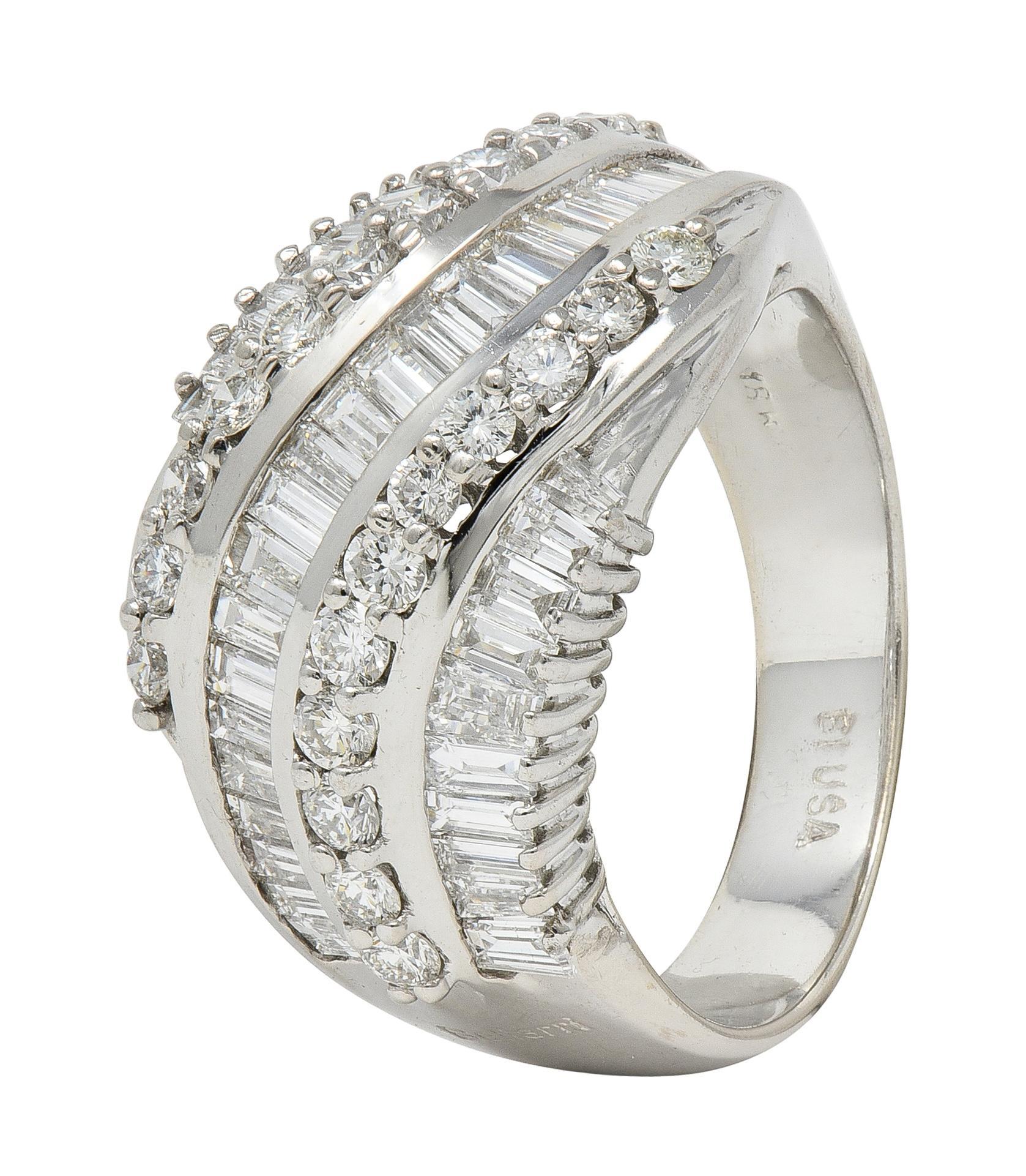 Bellari Contemporary 2.20 CTW Diamond 18K White Gold Twist Multi-Row Band Ring For Sale 5