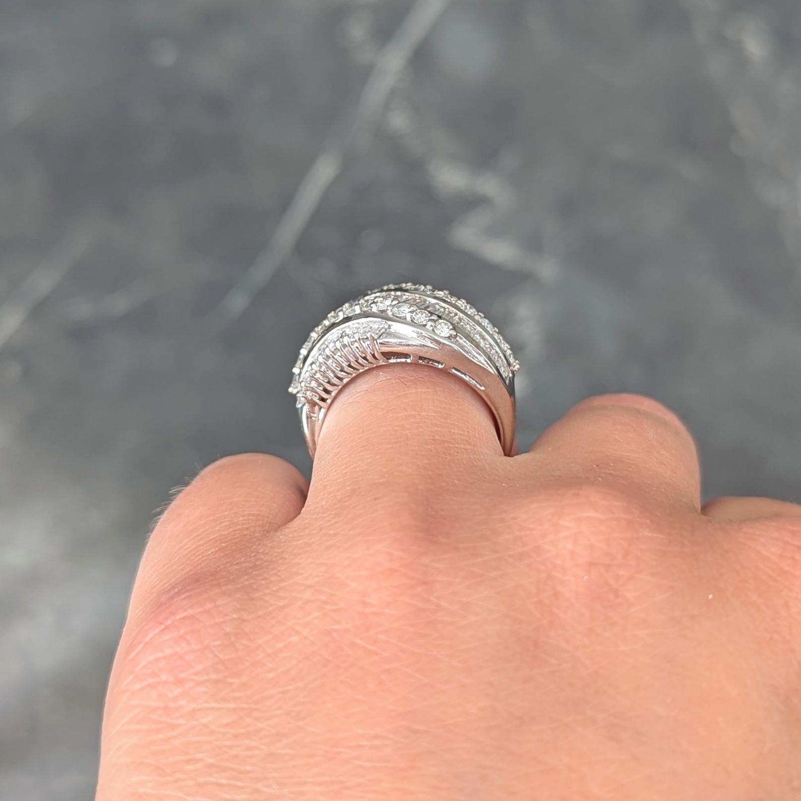 Bellari Contemporary 2.20 CTW Diamond 18K White Gold Twist Multi-Row Band Ring For Sale 6