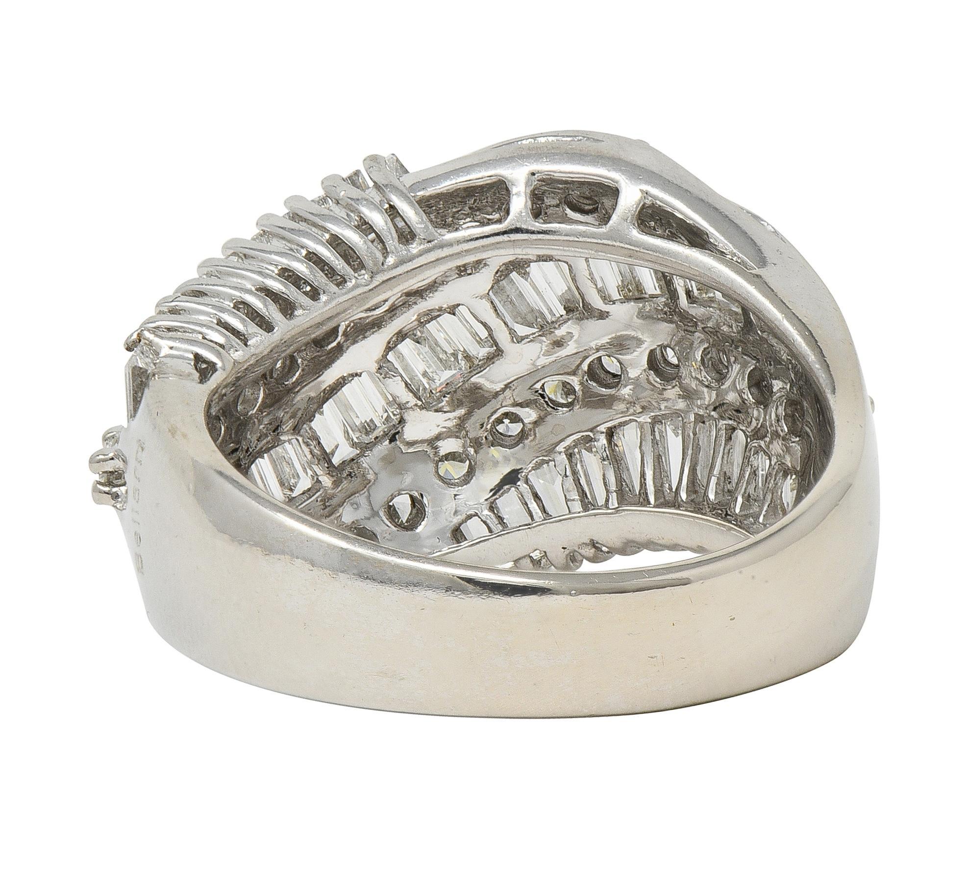 Bellari Contemporary 2.20 CTW Diamond 18K White Gold Twist Multi-Row Band Ring In Excellent Condition For Sale In Philadelphia, PA