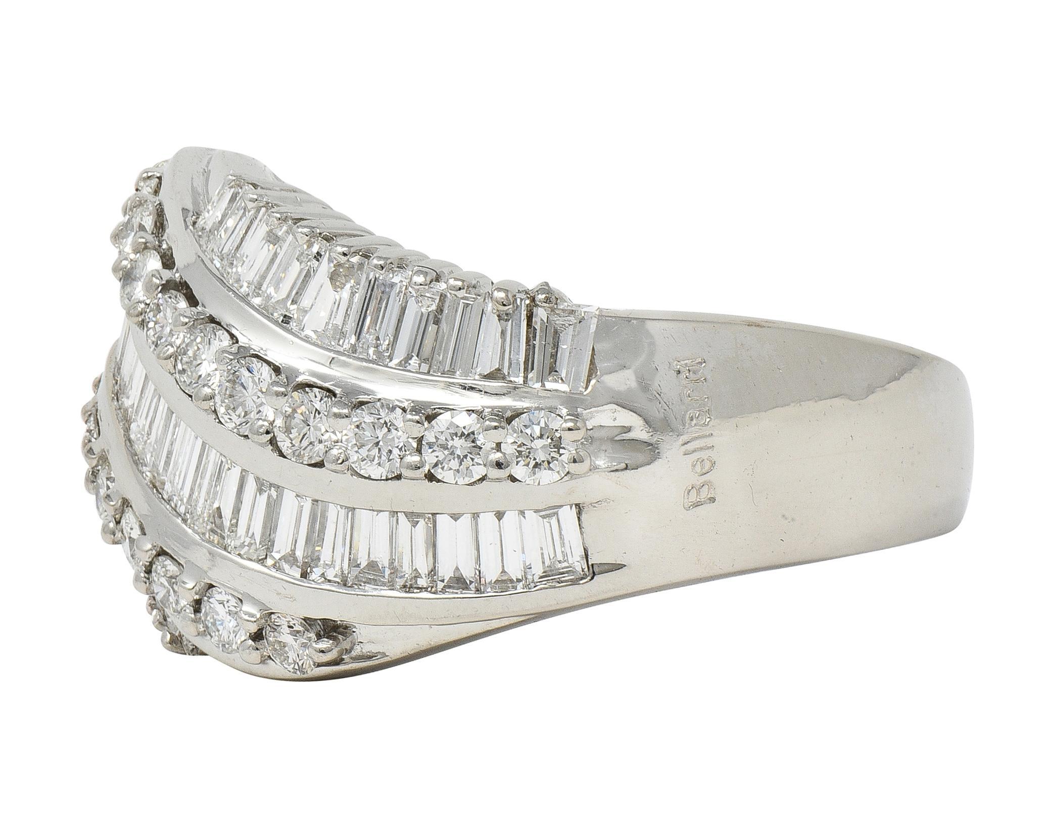 Women's Bellari Contemporary 2.20 CTW Diamond 18K White Gold Twist Multi-Row Band Ring For Sale