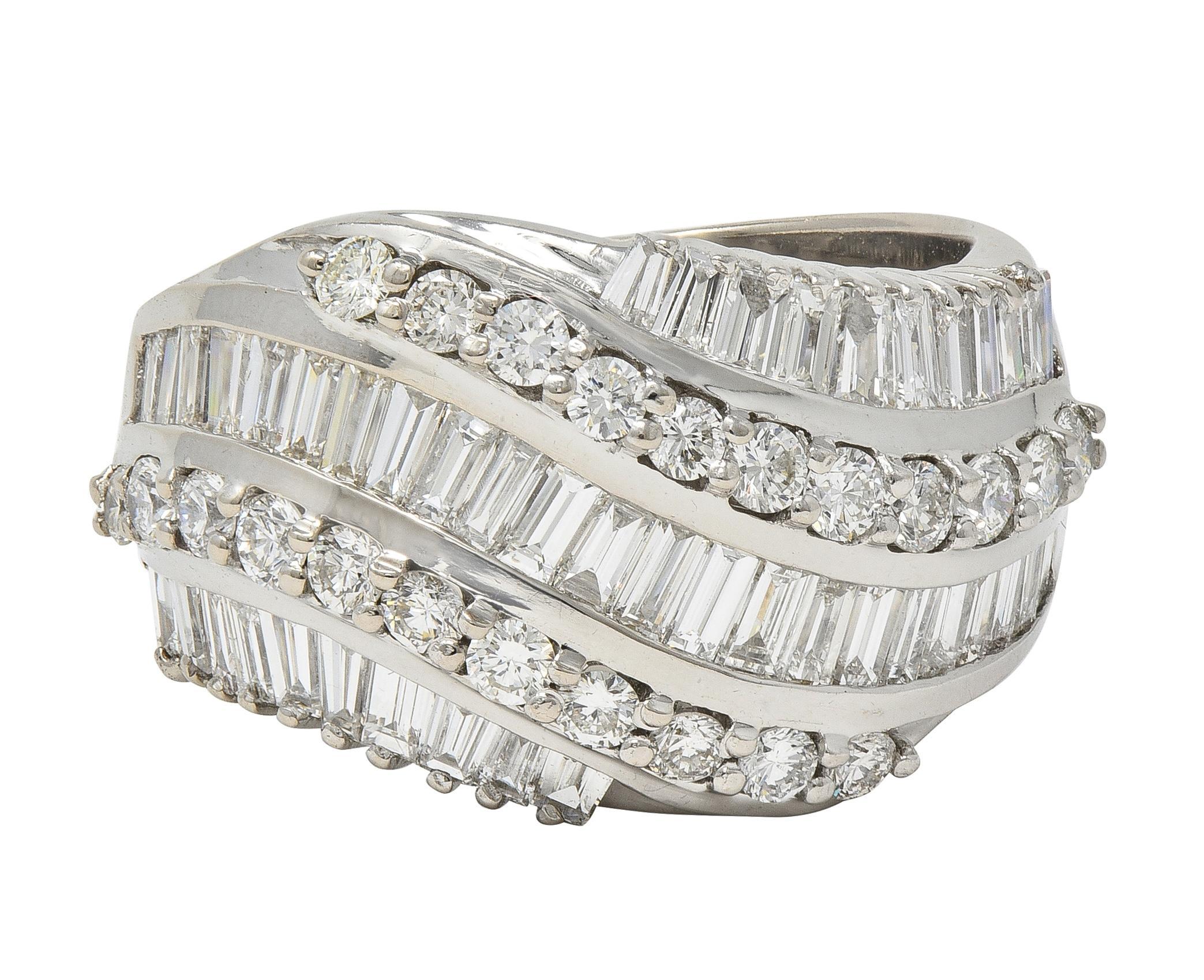 Bellari Contemporary 2.20 CTW Diamond 18K White Gold Twist Multi-Row Band Ring For Sale