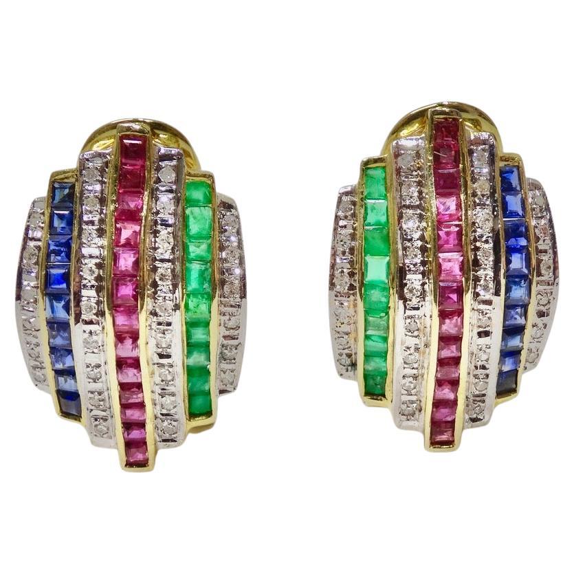 Bellari Diamond, Emerald, Ruby and Sapphire Earrings For Sale