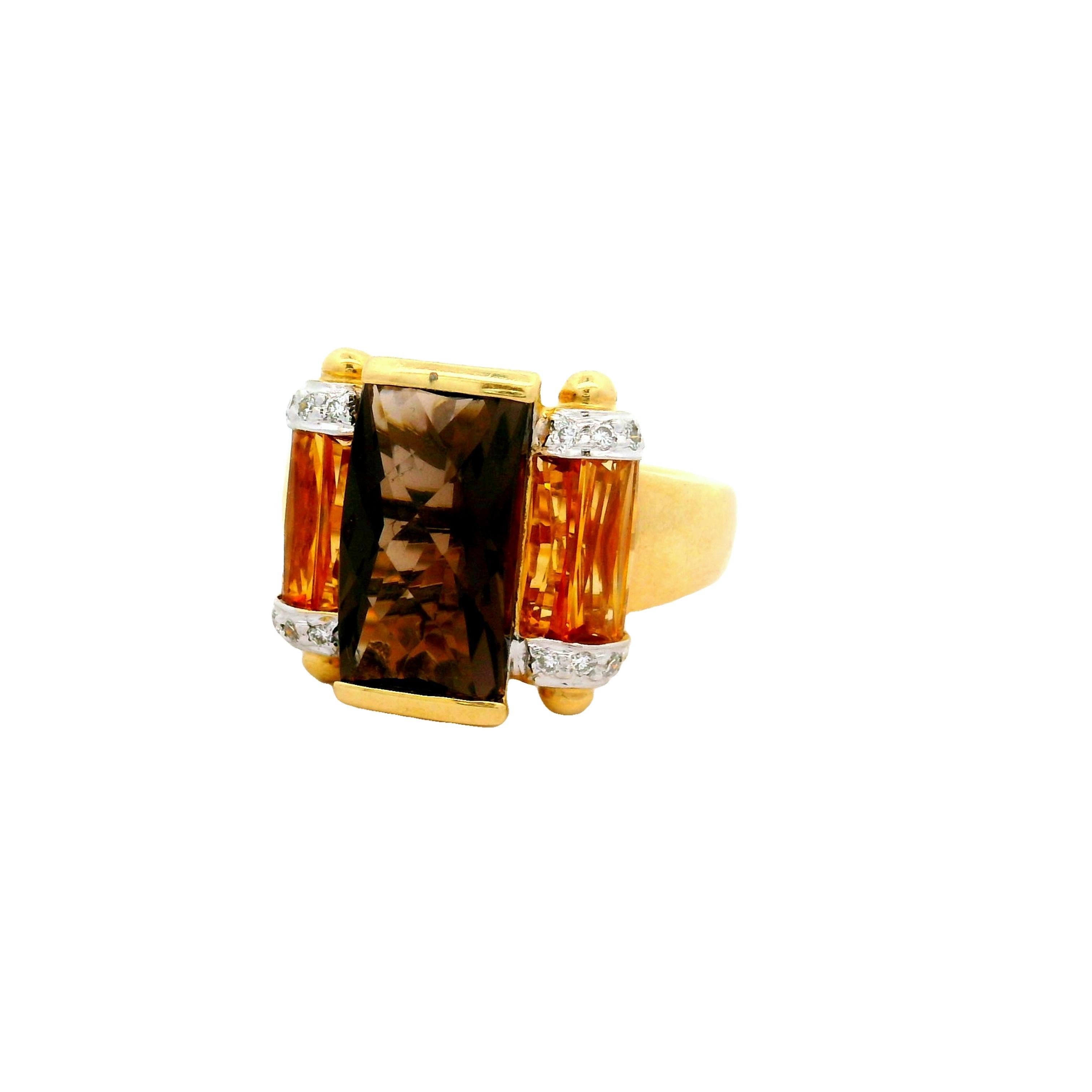 Contemporain Bellari, bague en or jaune 18 carats, quartz fumé, citrine et diamant en vente