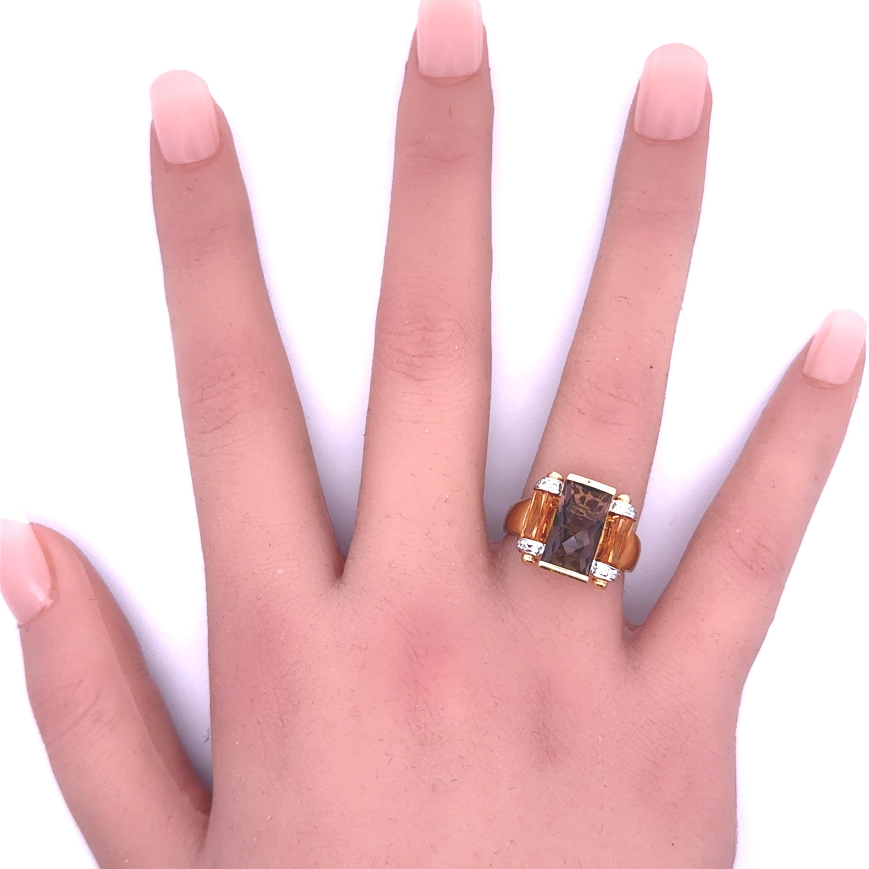 Bellari, bague en or jaune 18 carats, quartz fumé, citrine et diamant Pour femmes en vente