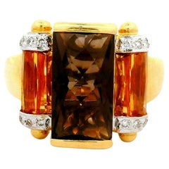 Anillo Bellari Cuarzo Ahumado Citrino Diamante Oro Amarillo 18k