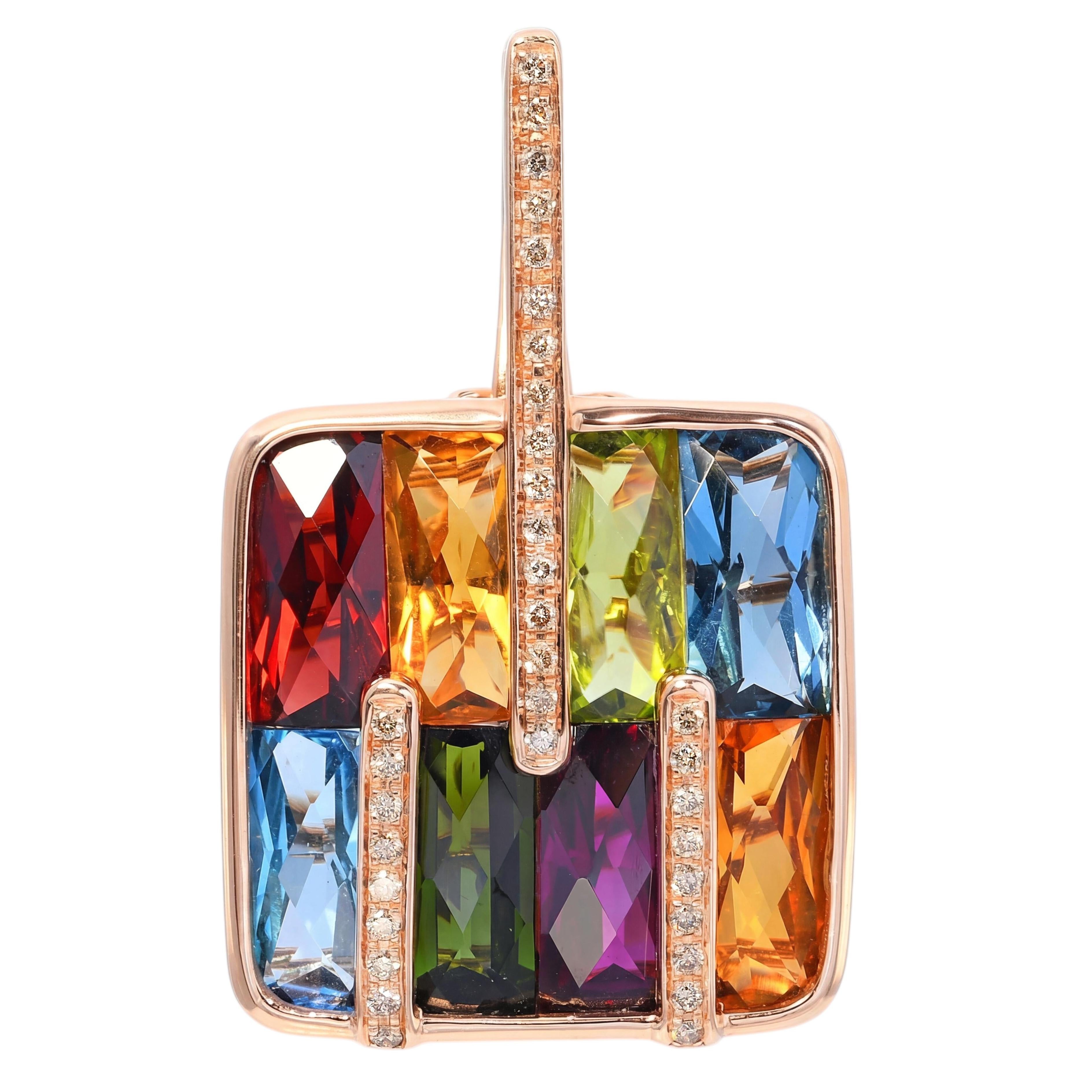 Bellarri 14k Rose Gold Assorted Multicolor Gemstone & Diamond Pendant