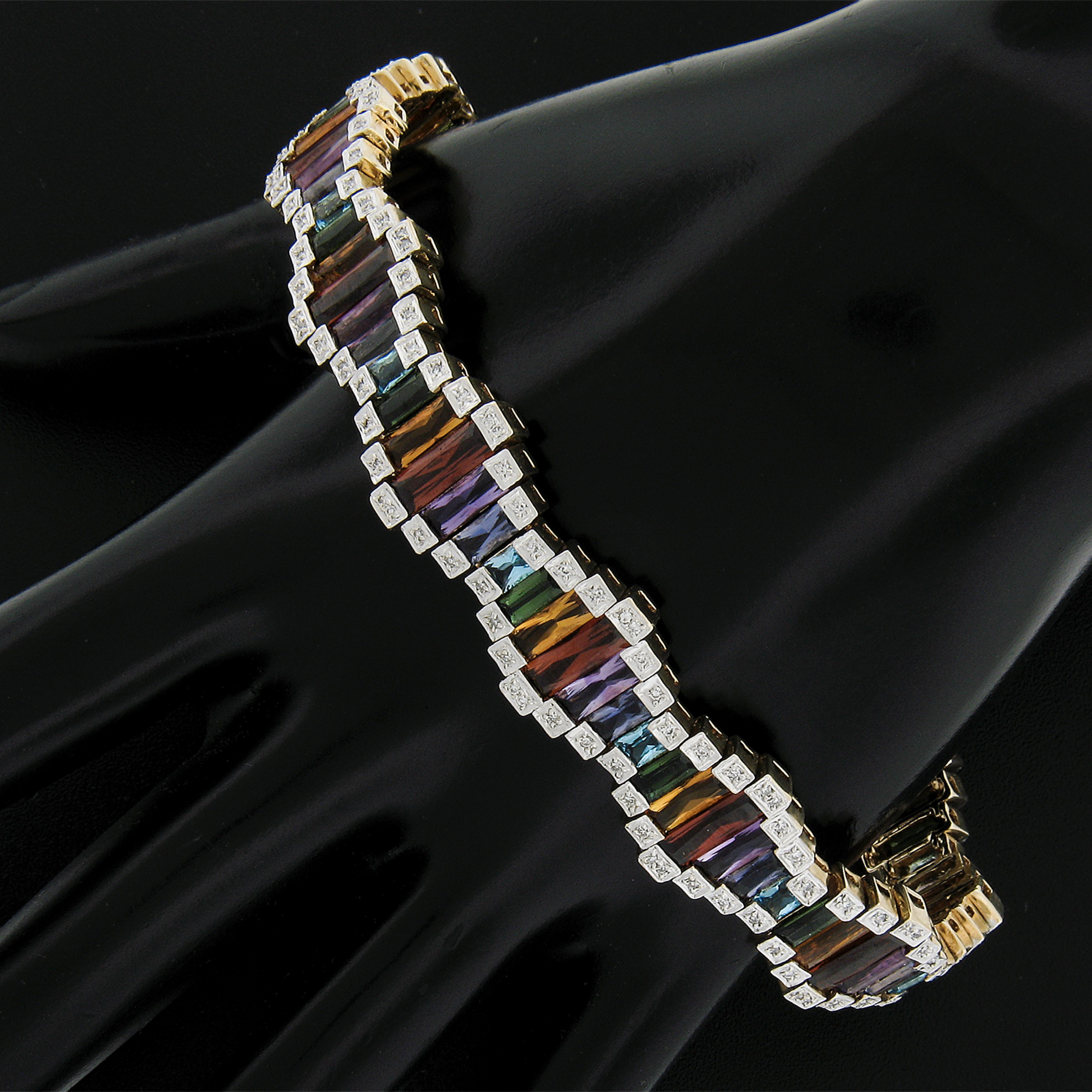 Bellarri 14k Two Tone Gold Diamond Ultimate Color Gemstones Wavy Line Bracelet In Excellent Condition For Sale In Montclair, NJ