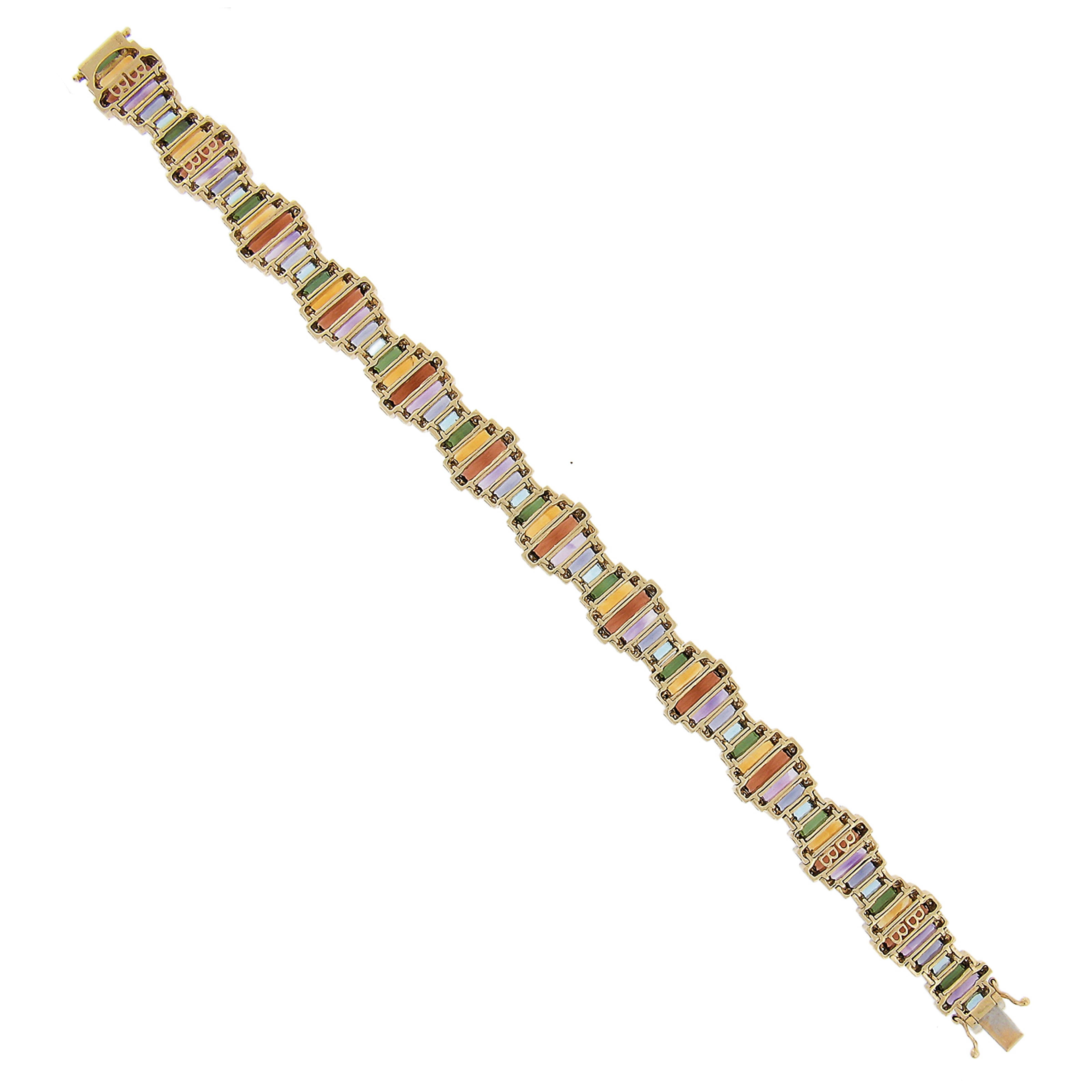 Bellarri 14k Two Tone Gold Diamond Ultimate Color Gemstones Wavy Line Bracelet For Sale 3