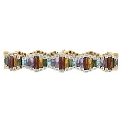 Bellarri 14k Two Tone Gold Diamond Ultimate Color Gemstones Wavy Line Bracelet