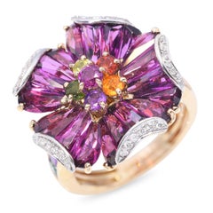 Anillo Bellarri Oro Amarillo 14k Diamante Rodolita Flor Mademoiselle