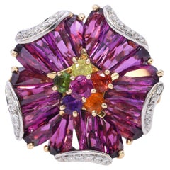Anillo Bellarri Oro Amarillo 14k Diamante Rodolita Flor Mademoiselle