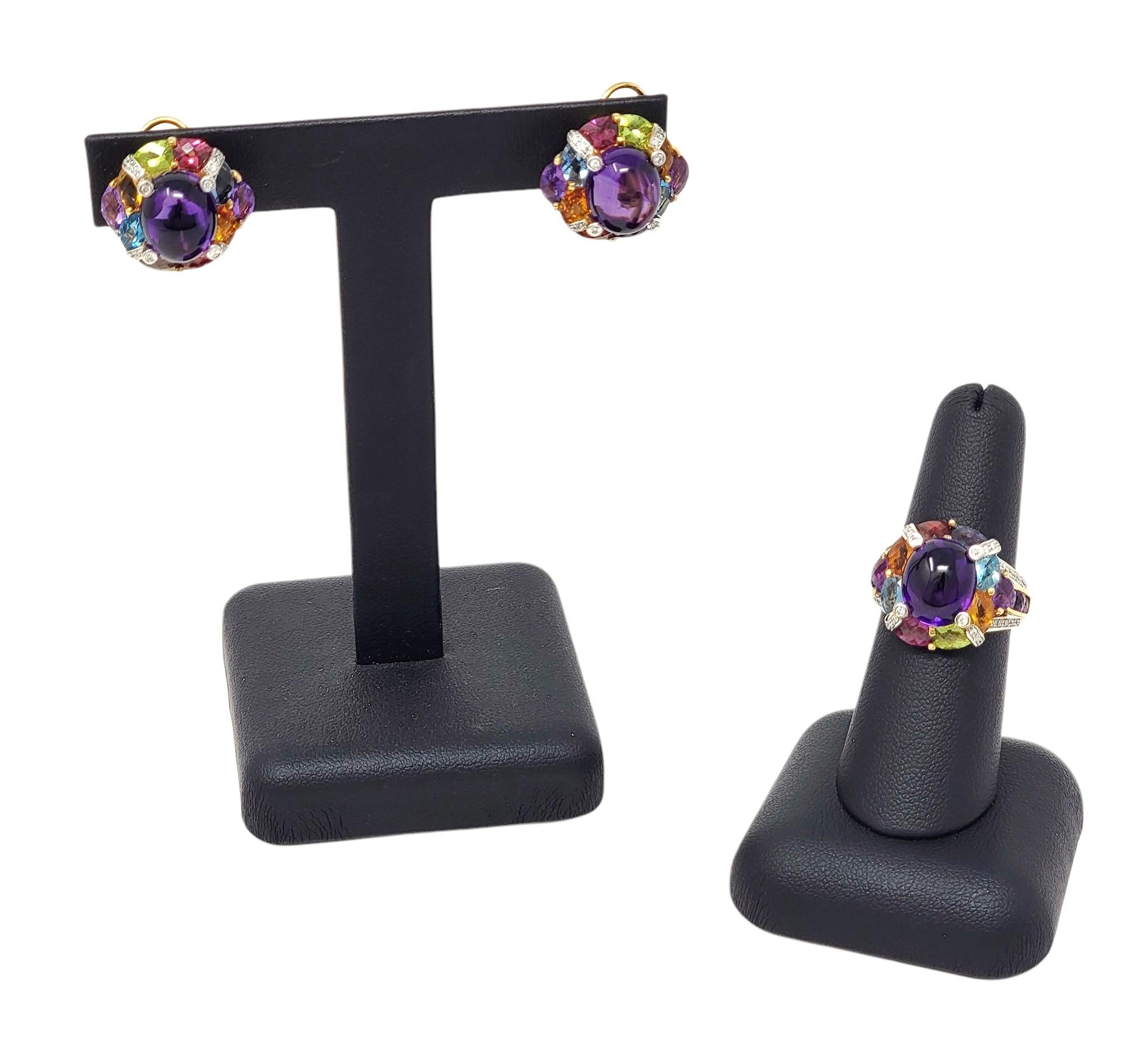Bellarri Set aus Ring und Ohrring aus 18 Karat Gold mit Amethyst und mehreren Edelsteinen (Moderne)