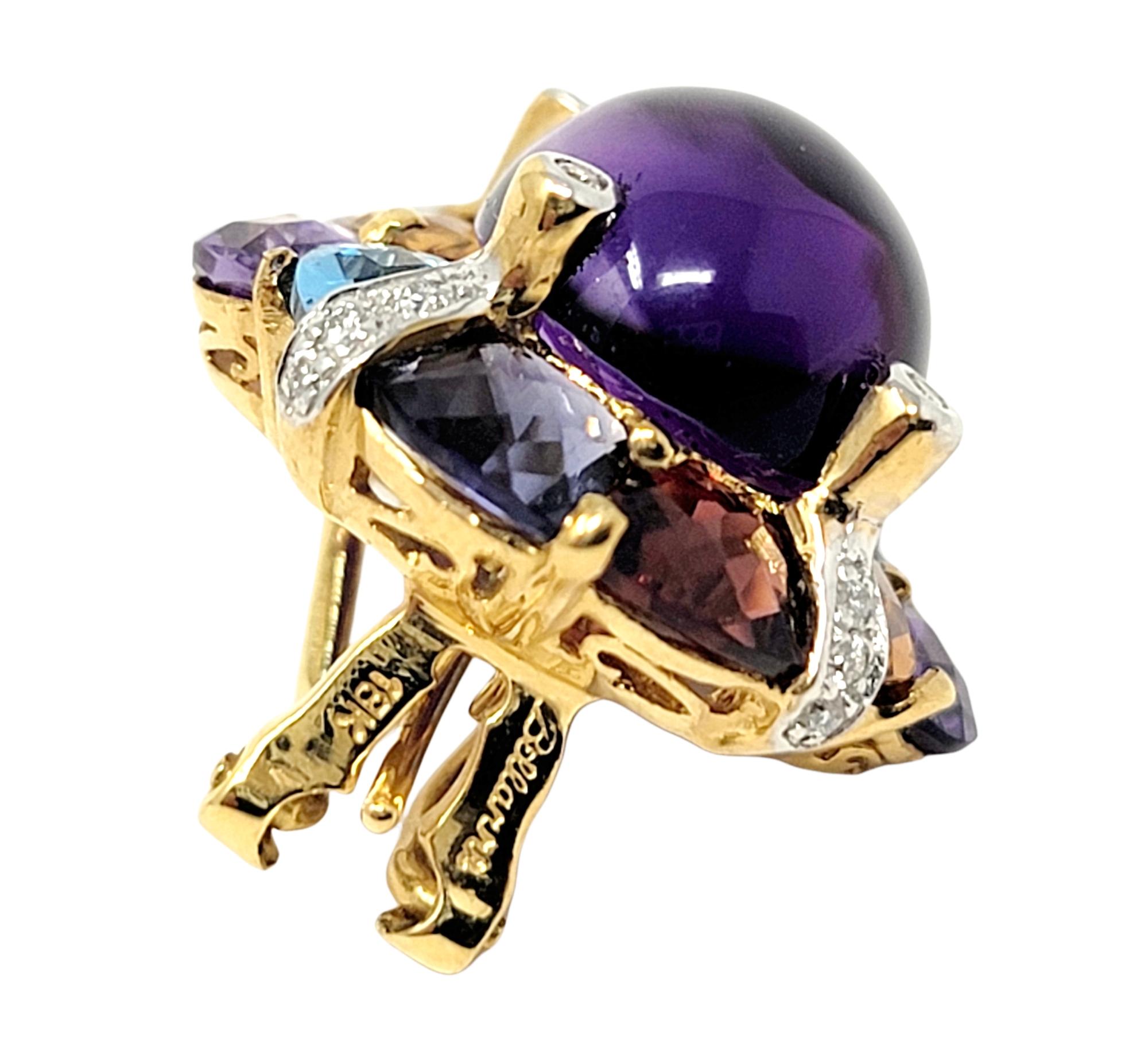 Cabochon Bellarri 18 Karat Gold Amethyst and Multi-Gemstone Ring and Earring Set 