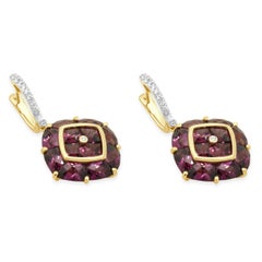 Bellarri - Boucles d'oreilles pendantes en or jaune 18 carats, grenat rhodolite et diamants