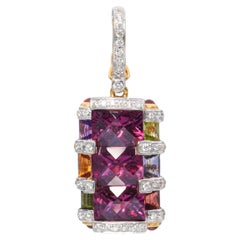Bellarri 18k Yellow Gold Assorted Multi Color Gem & Diamond Pendant