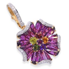 Bellarri 18k Yellow Gold Mademoiselle Flower Rhodolite & Diamond Pendant