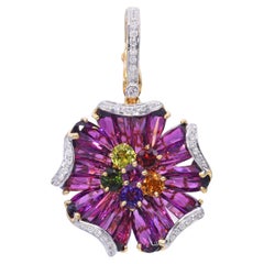 Bellarri 18k Yellow Gold Mademoiselle Flower Rhodolite & Diamond Pendant