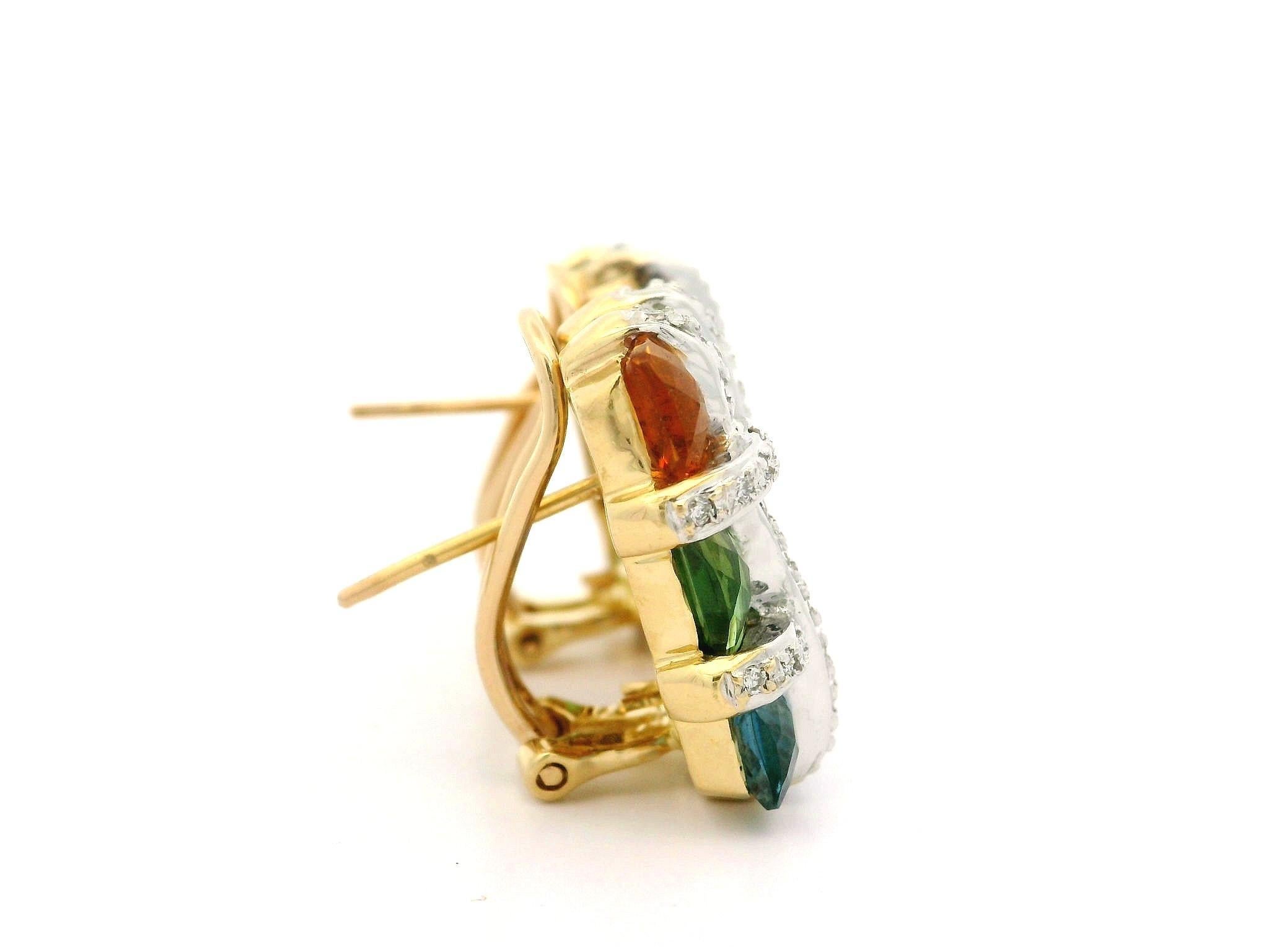 Bellarri, orecchini a clip Omega in oro giallo 18 carati con pietre preziose e diamanti in vendita 1