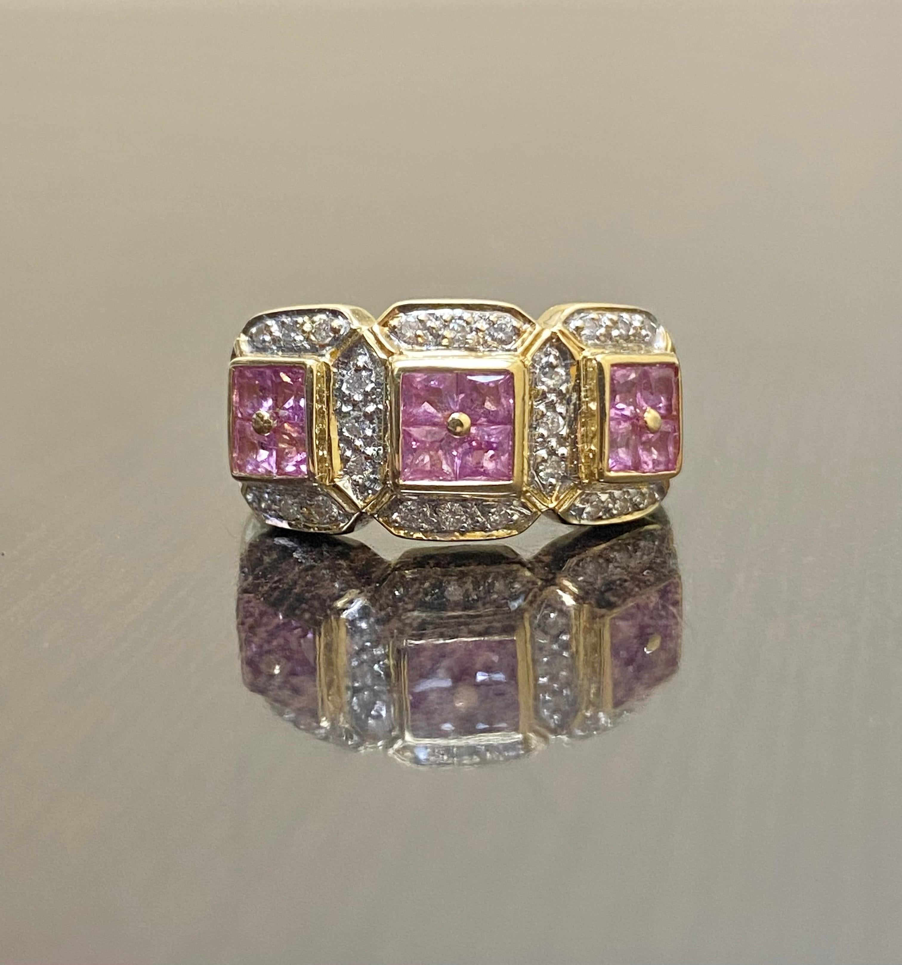 Bellarri 18K Yellow Gold Princess Cut Pink Sapphire Diamond Engagement Band For Sale 5
