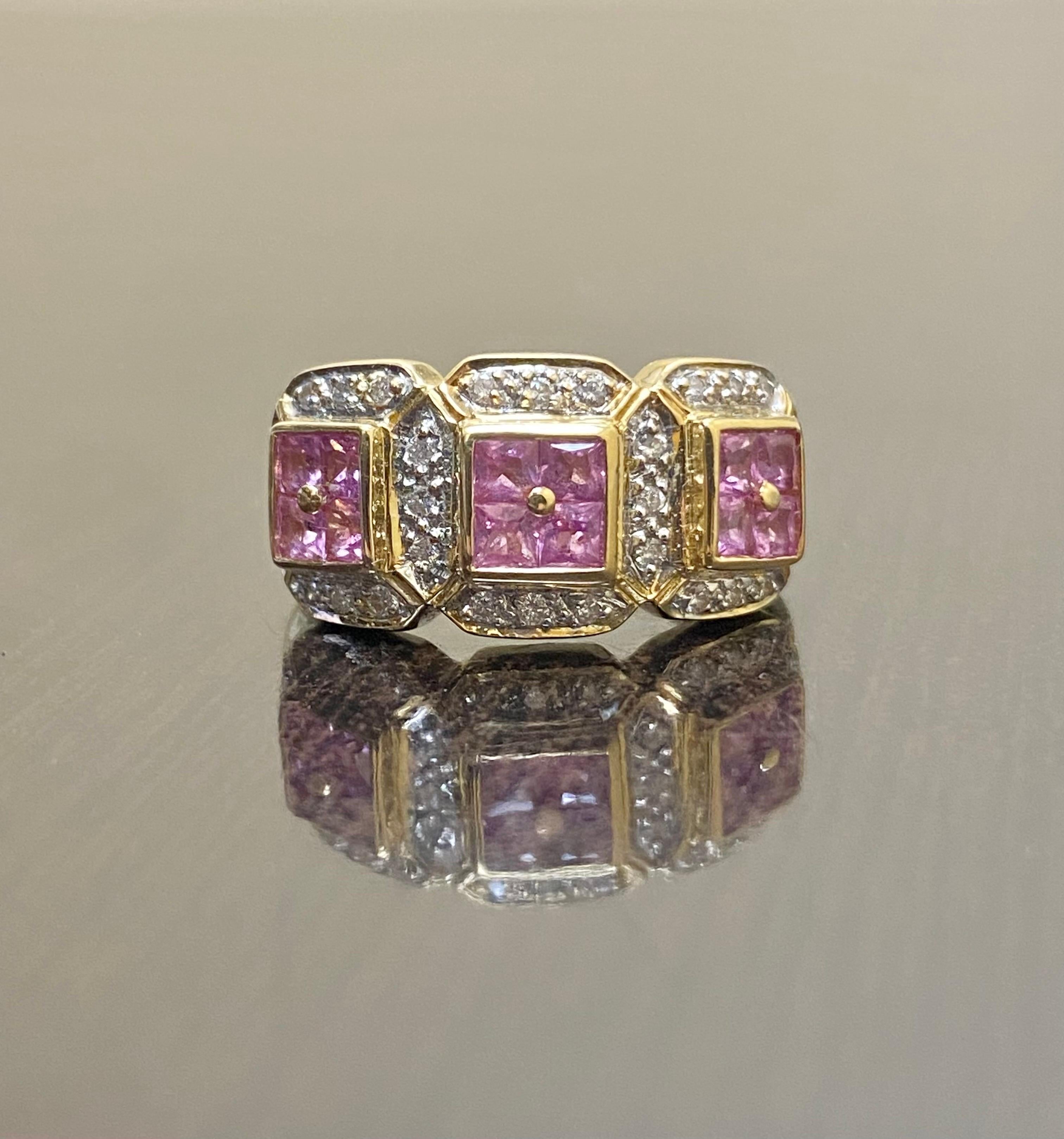 Bellarri 18K Yellow Gold Princess Cut Pink Sapphire Diamond Engagement Band 5