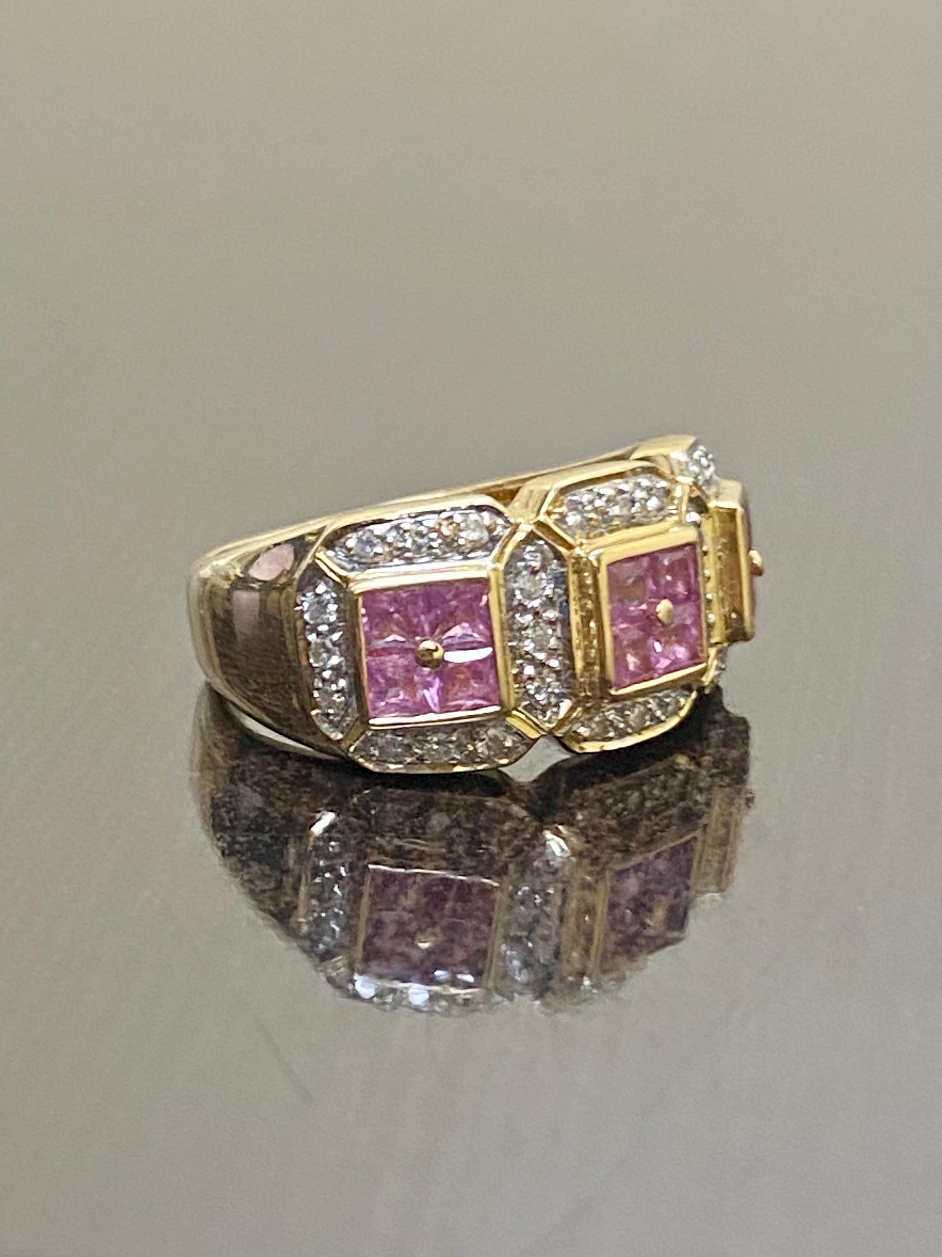 Modern Bellarri 18K Yellow Gold Princess Cut Pink Sapphire Diamond Engagement Band For Sale